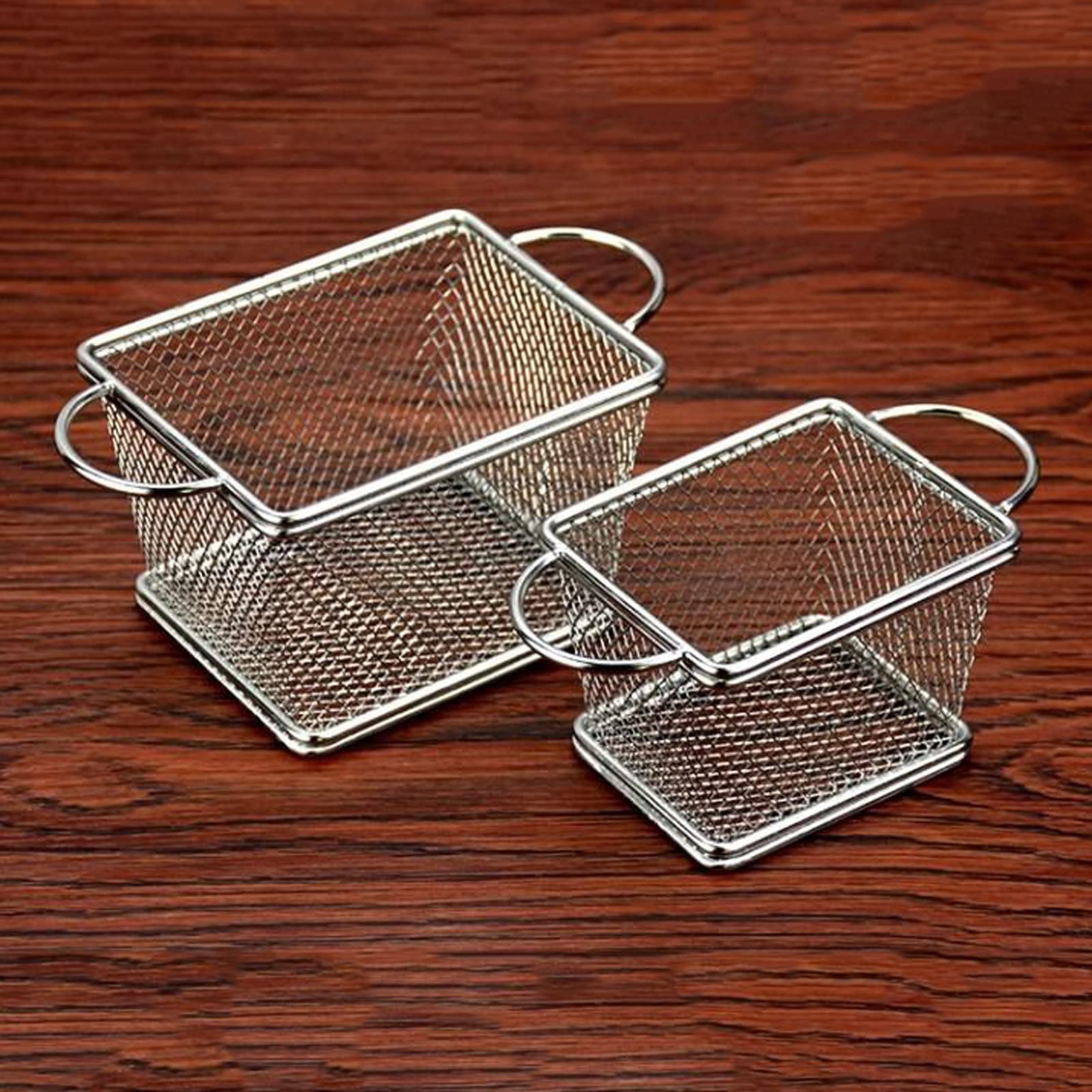 TOMYEUS Mini Stainless Steel Deep Fry Basket with Handle - Small French Fry Chips Basket for Kitchen Cooking, Food Presentation & Desk Serving - Perfect for Restaurants, Home Cooking & Party Snack Display