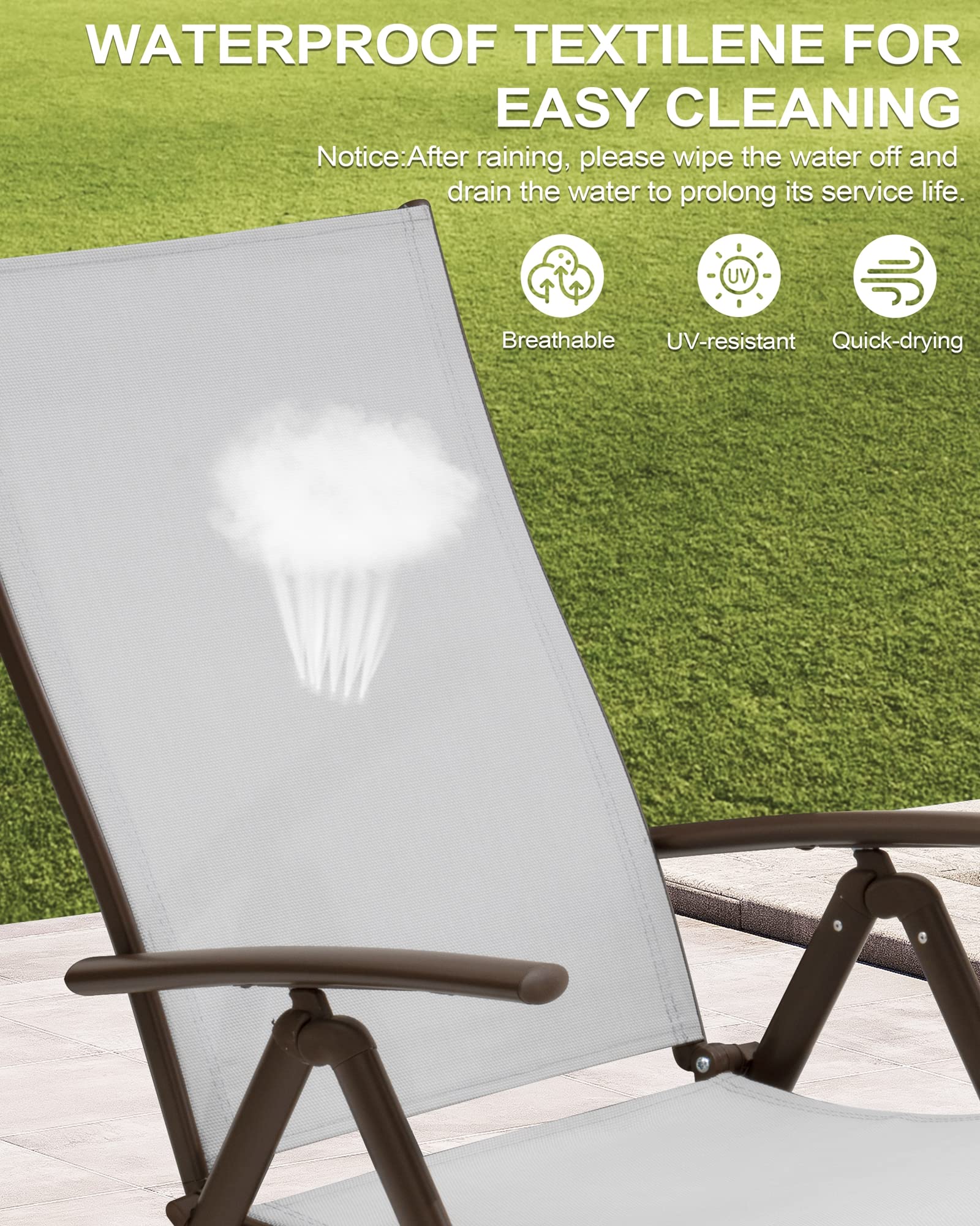 Crestlive Folding Patio Chaise Lounge Chair - Adjustable Aluminum Outdoor Pool Recliner with 8 Positions, No Assembly Required - Perfect for Backyard, Beach, and Poolside Relaxation