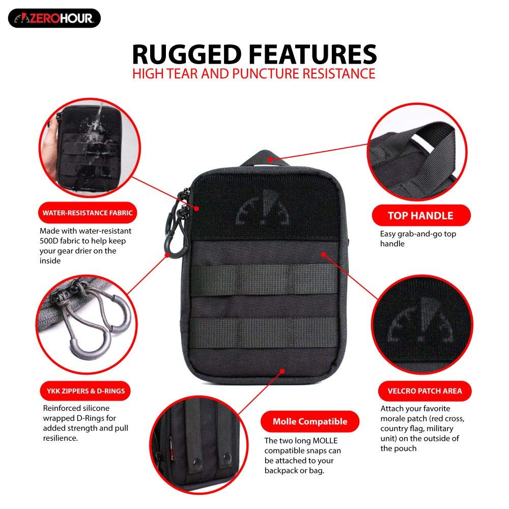 ZEROHOUR EDC Pouch with Elastic Grid Organizer - 500D Cordura Nylon Tactical Gear Organizer for Everyday Carry (EDC) - Expandable Zipper & Detachable Molle Pouch - Perfect for Camping, Hiking, Travel & Outdoor Adventures