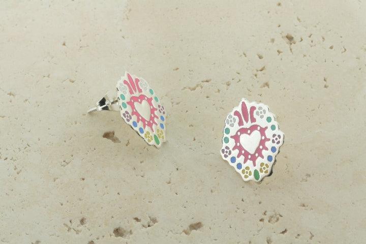 Multi-Color Enamel Heart Shield Stud Earrings - Trendy Fashion Jewelry for Women, Perfect for Valentine's Day Gifts & Everyday Wear