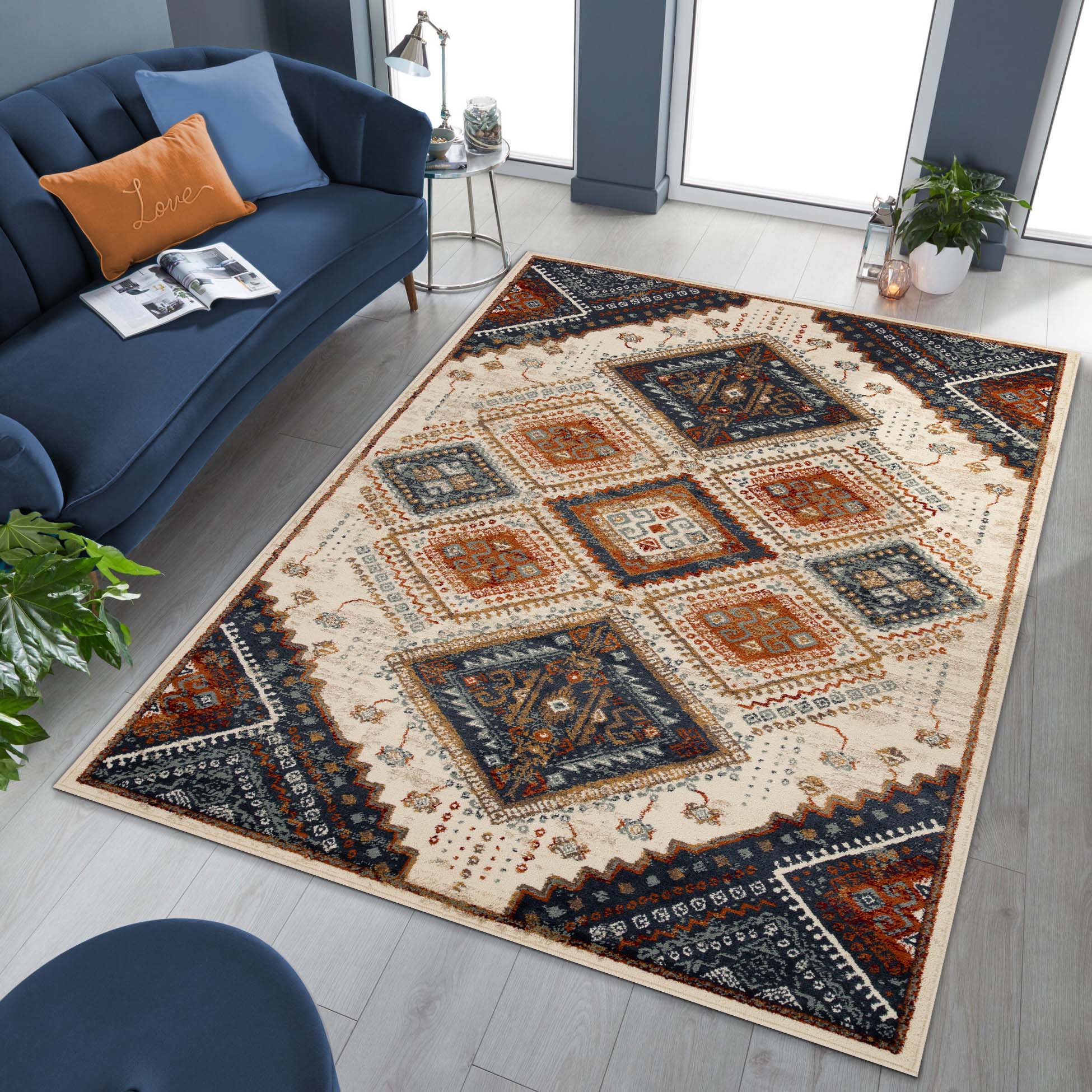 Poway Geometric Medallion Indoor Area Rug - Non-Slip Modern Bohemian Design Rug for Living Room, Bedroom, and Office Decor