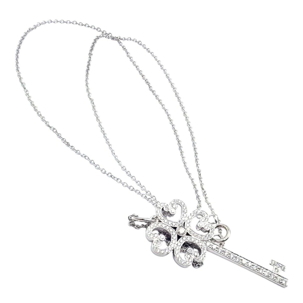 Tiffany & Co Platinum & 18k White Gold Enchant Quatra Heart Key Pendant Necklace - Elegant Jewelry Gift for Women, Perfect for Anniversaries & Special Occasions