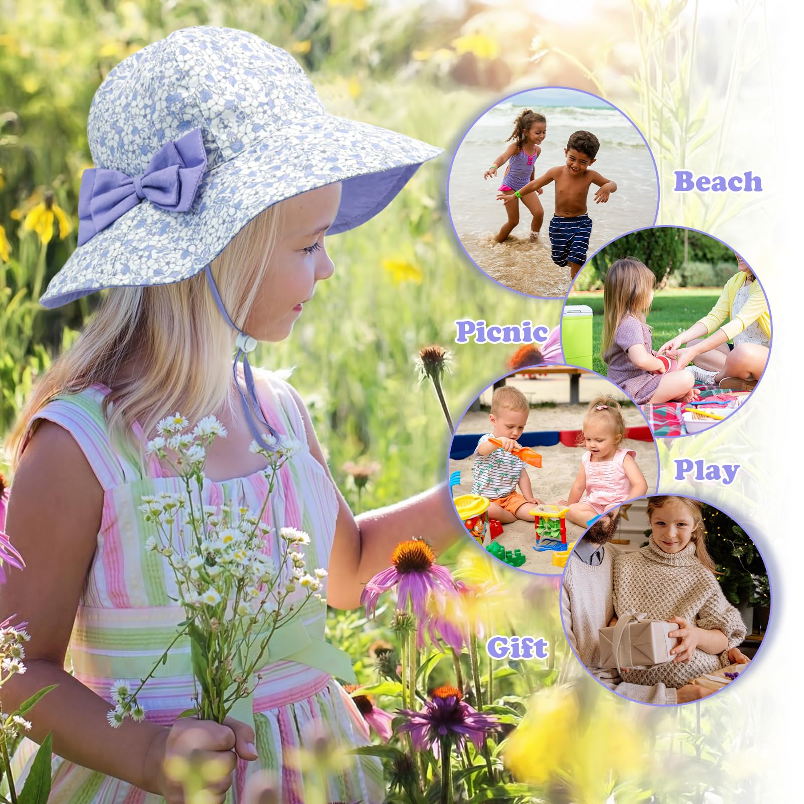 Adorable Baby Girl Sun Hat with Bow - UPF 50+ UV Protection Summer Bucket Hat for Toddlers & Kids - Perfect for Beach, Pool, and Outdoor Play