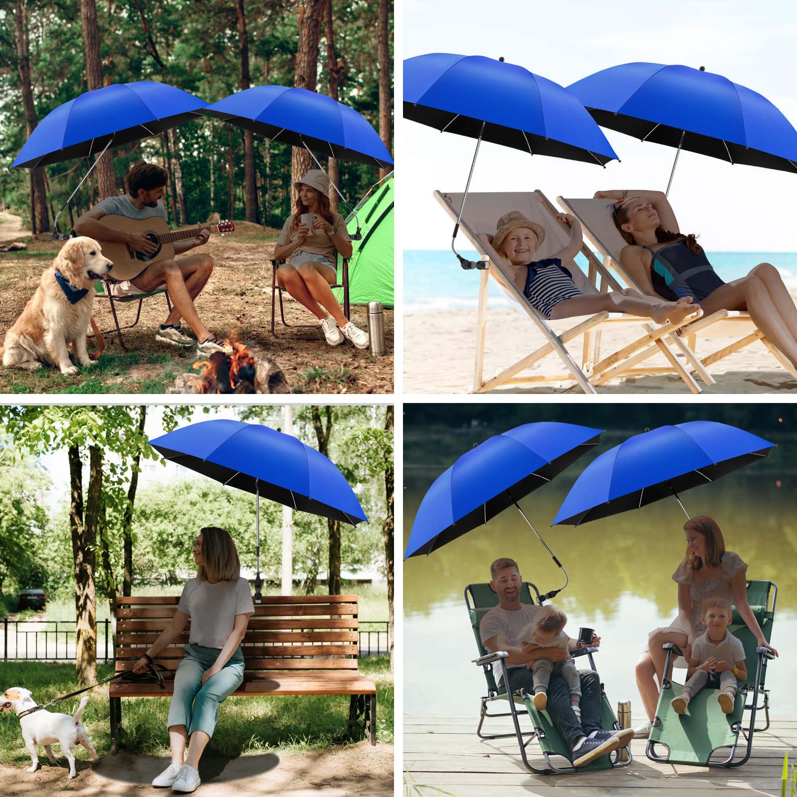 2 Pack Adjustable 360° Clamp-On Chair Umbrella with UPF50+ Sun Protection - Perfect for Beach, Patio, Wheelchair, Camping & Golf Cart Use (Chairs Not Included)