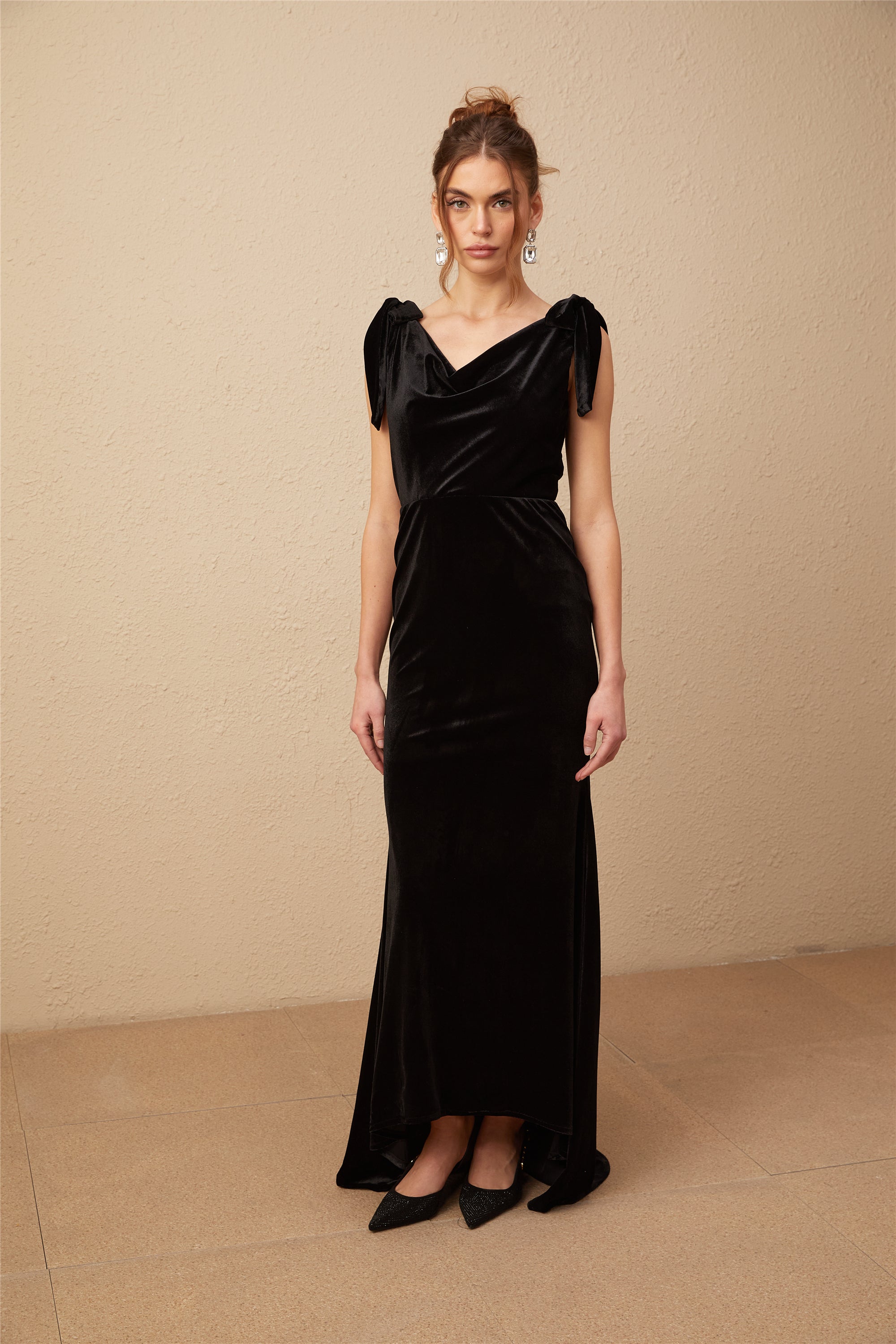 Elegant Audrey Embellished Velvet Open Back Maxi Dress for Women - Perfect for Evening Parties, Weddings & Special Occasions
