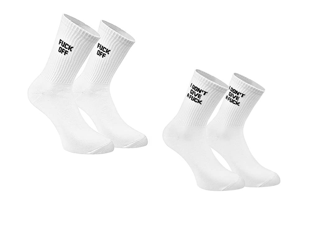 FUCK OFF Swear Word Printed Crew Socks - Funny Novelty Men's Tube Socks for Gag Gifts, Punk Fashion & Statement Outfits