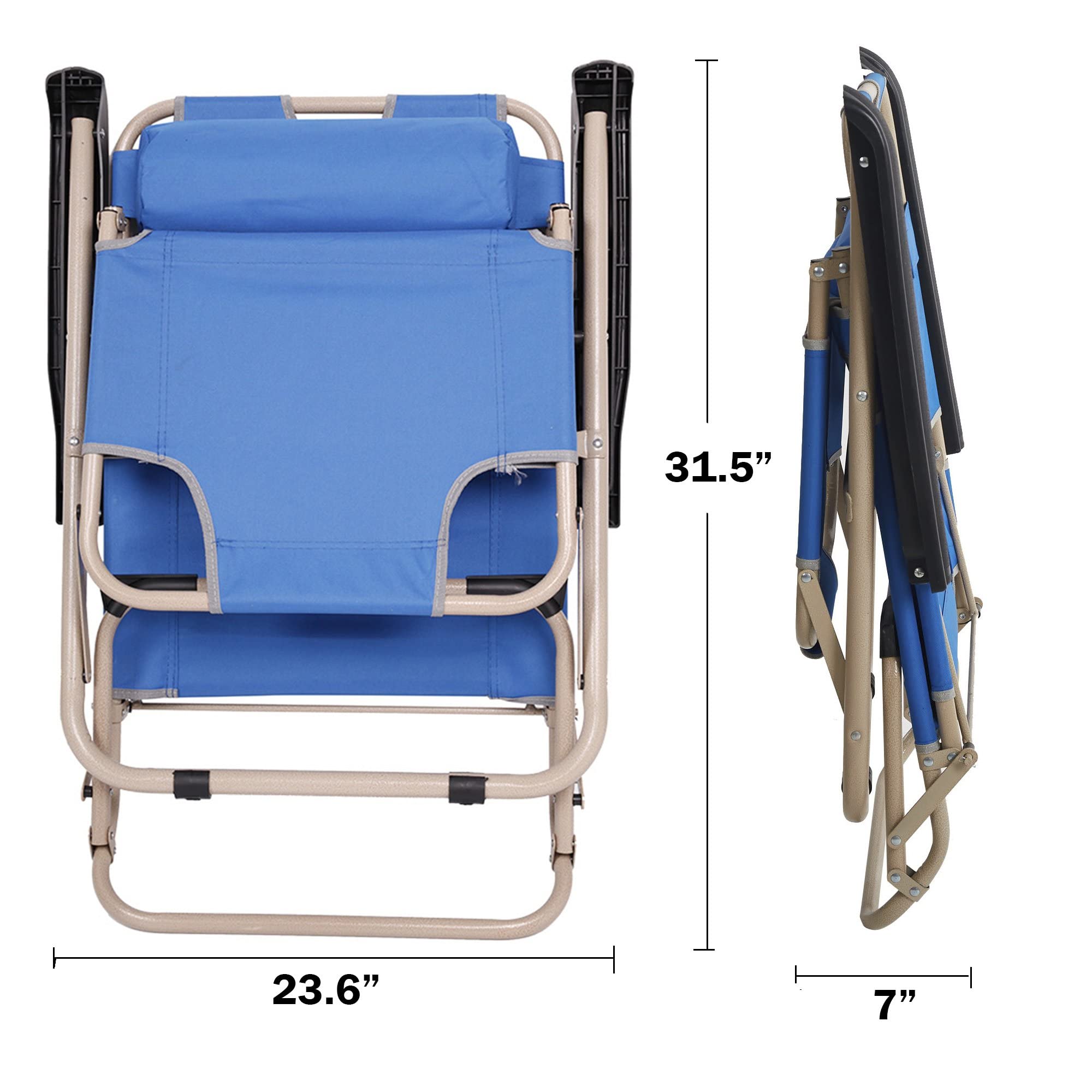LUCKYERMORE 4 Pack Patio Lounge Chairs - Foldable Flat Cot Outdoor Camping Recliners for Beach, Lawn, Pool & Backyard - 60