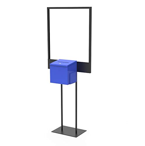 FixtureDisplays® Blue Metal Stand - Bulletin Poster Donation Ballot Collection Box (11063+10918-BLUE-NF) - Perfect for Schools, Offices & Community Events