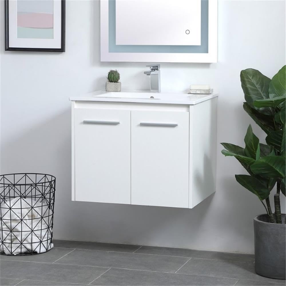 Rasina 24 Inch White Single Porcelain Top Floating Bathroom Vanity - Modern Space-Saving Design for Small Bathrooms & Powder Rooms