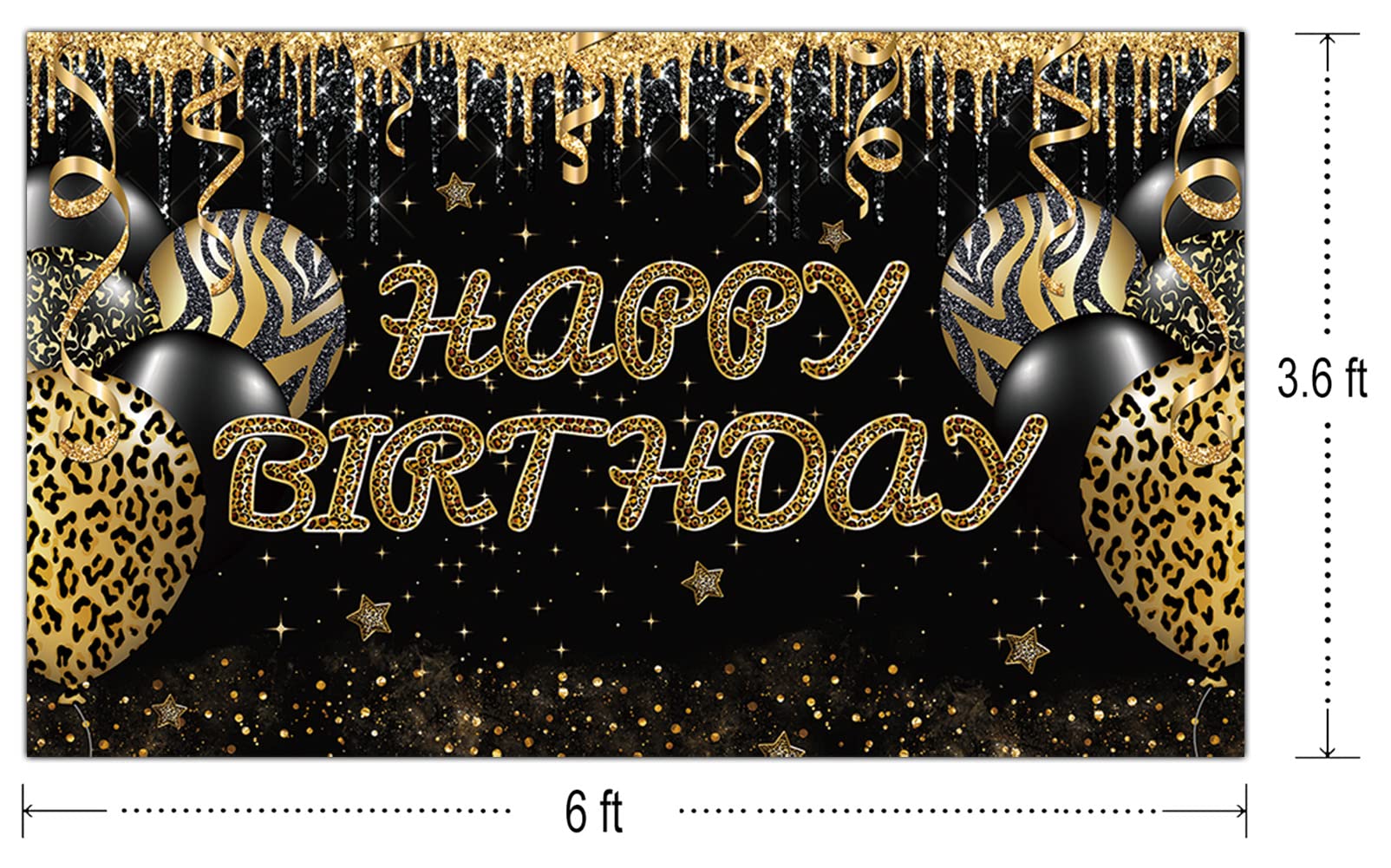 Gold Leopard Happy Birthday Backdrop - 6x3.6ft Large Cheetah Print Party Banner for Adults & Women - Photography Background for Birthday Decorations | Perfect for Jungle Theme Parties, Milestone Celebrations & Photo Booths