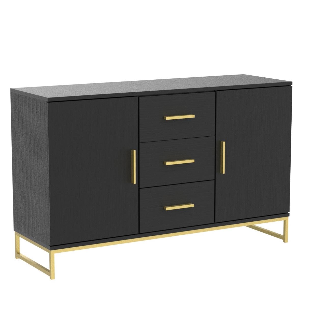 Modern Sideboard Buffet Cabinet with 3 Drawers & 2 Doors - Wood Storage Console with Metal Legs for Living Room, Dining Room & Entryway - Black (47.2