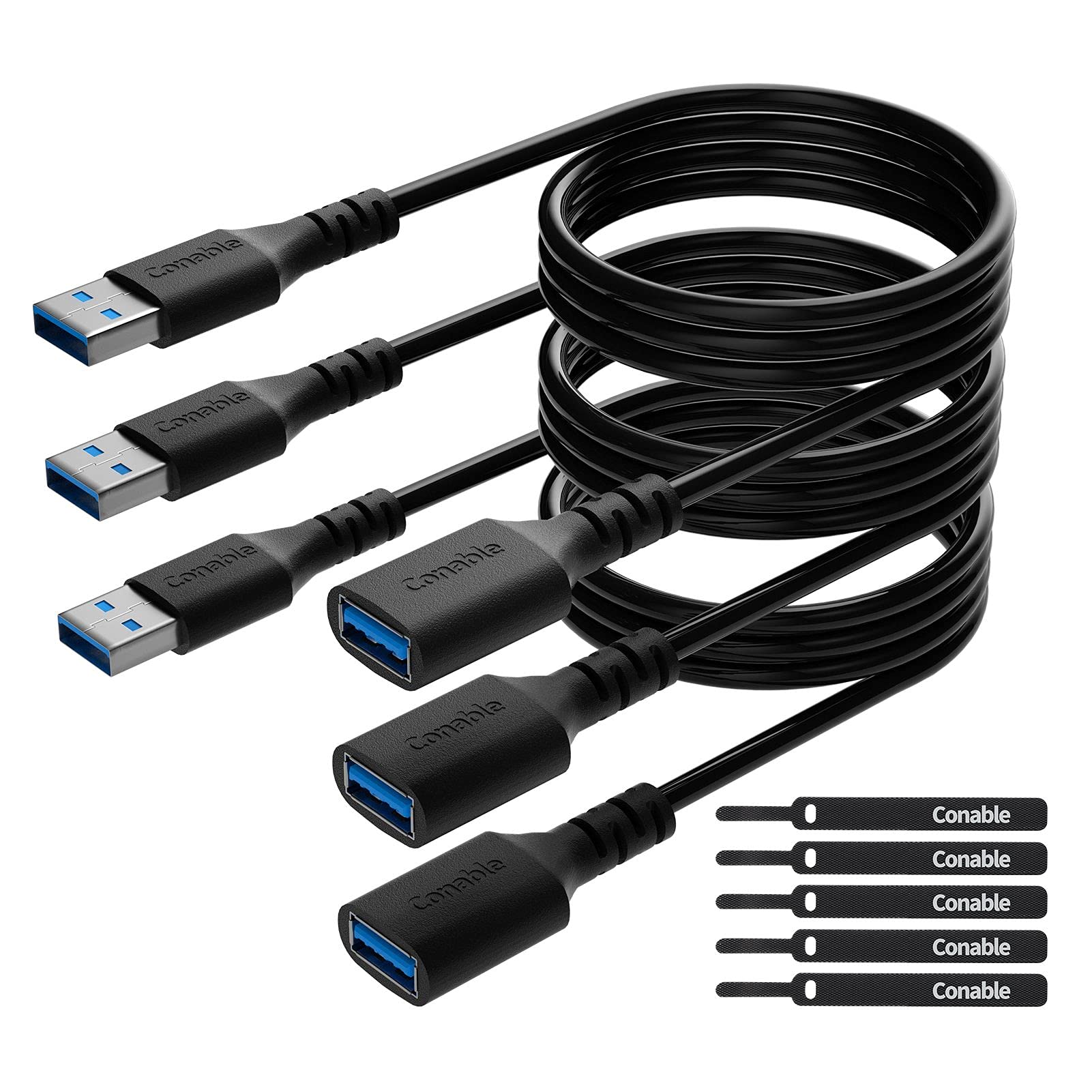 3 Pack 10ft USB 3.0 Extension Cable - A Male to Female Extender Cord with 5Gbps High-Speed Data Transfer for Webcam, Printer, Keyboard, Mouse, Flash Drive & Hard Drive - Includes 5 Cable Ties - Perfect for Home Office, Gaming Setup & Computer Workstation Accessories