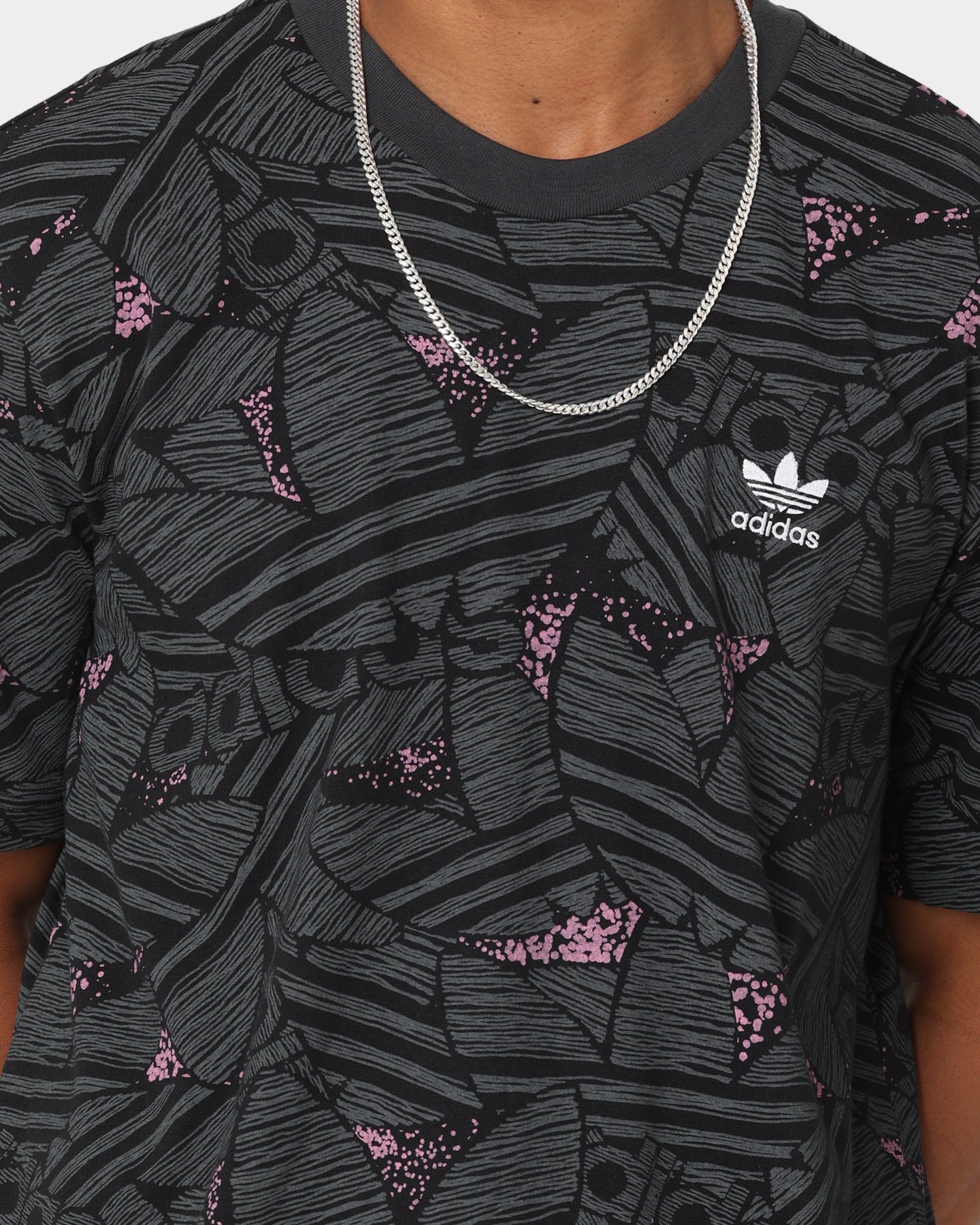 Adidas Trefoil All Over Print T-Shirt for Men & Women - Black/Grey - Size 6 - Casual Streetwear & Gym Wear