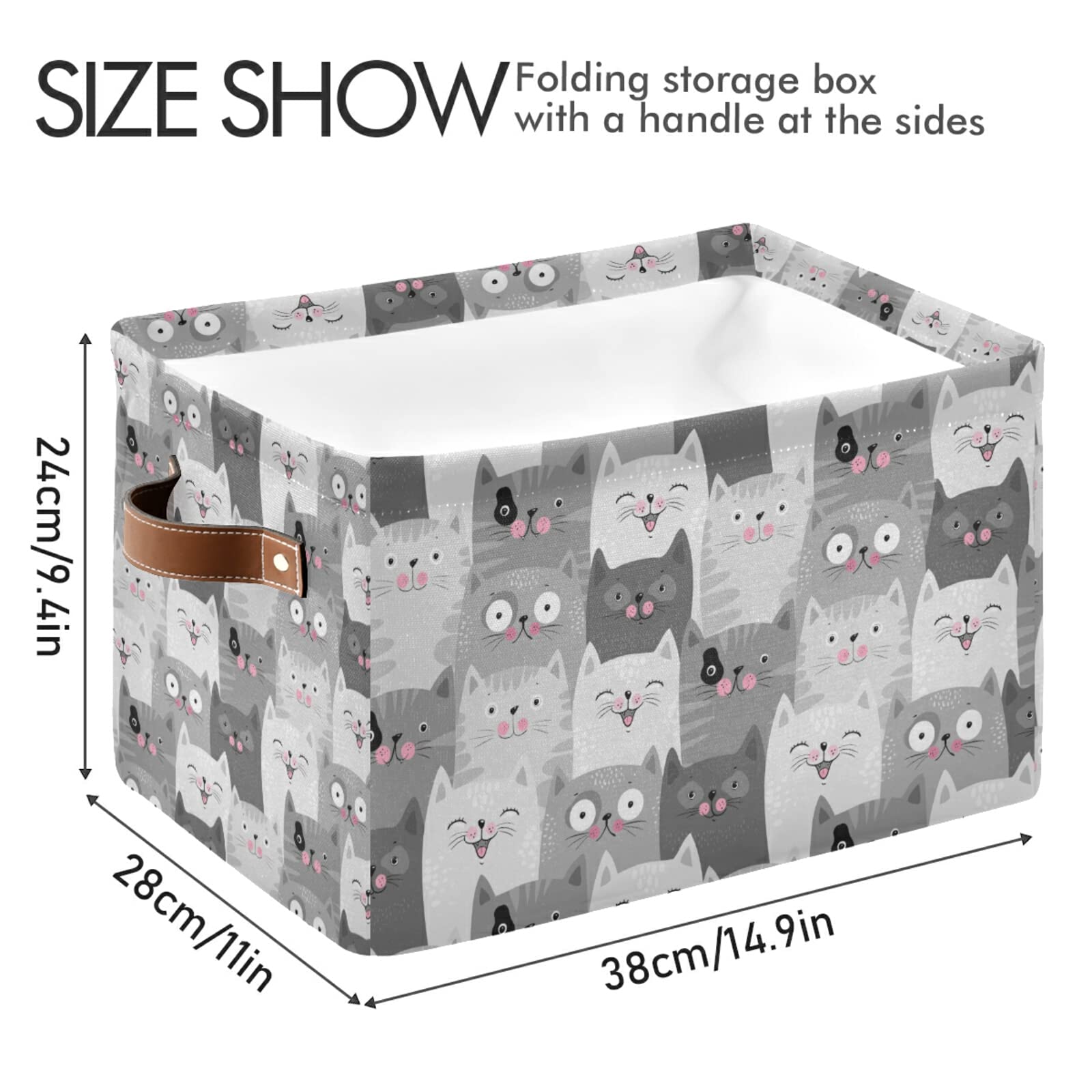 Collapsible Storage Basket Cube with Animal Cat Pattern - Large Foldable Storage Bin for Clothes, Toys, Laundry Organizer - Perfect for Shelves, Closet, Kids Room, Nursery & Bedroom (1 Pack) - Ideal for Home Organization & Space Saving