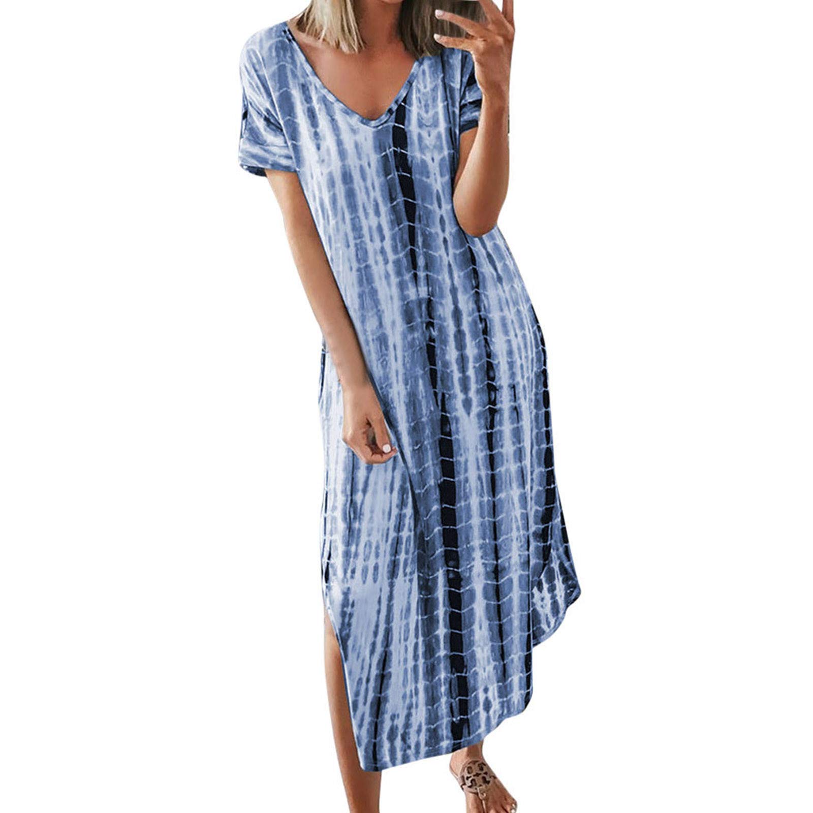 Women's Casual Summer Dresses - Short Sleeve Loose Bohemian Floral Print Maxi Dress for Beach, Vacation & Outdoor Activities | Plus Size Options Available