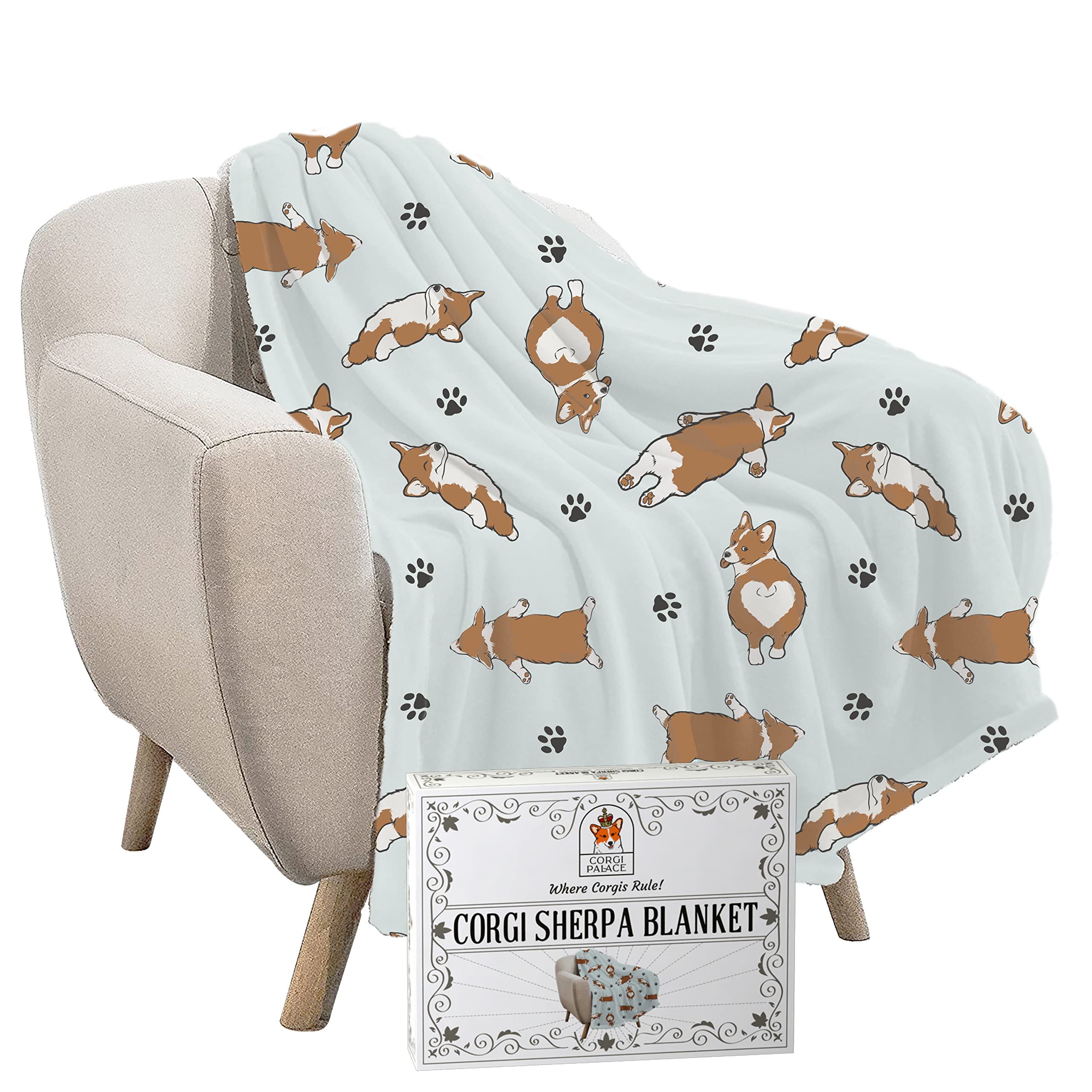Corgi Sherpa Blanket - Ultra Soft Fluffy Throw Blanket with Adorable Corgi Design | Perfect Gift for Dog Lovers | Cozy Home Decor for Bed, Sofa & Winter Nights