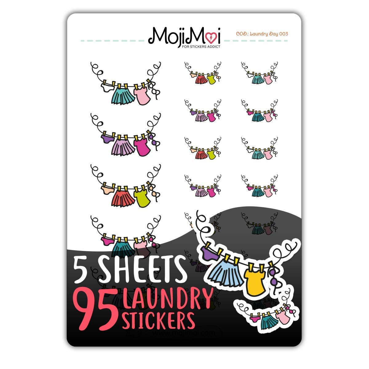 Cute Kawaii Planner Stickers for Life Planner, Happy Planner, Erin Condren, Kikki K - Decorative Stickers for Bullet Journaling, Scrapbooking & DIY Projects (Laundry Theme 3)