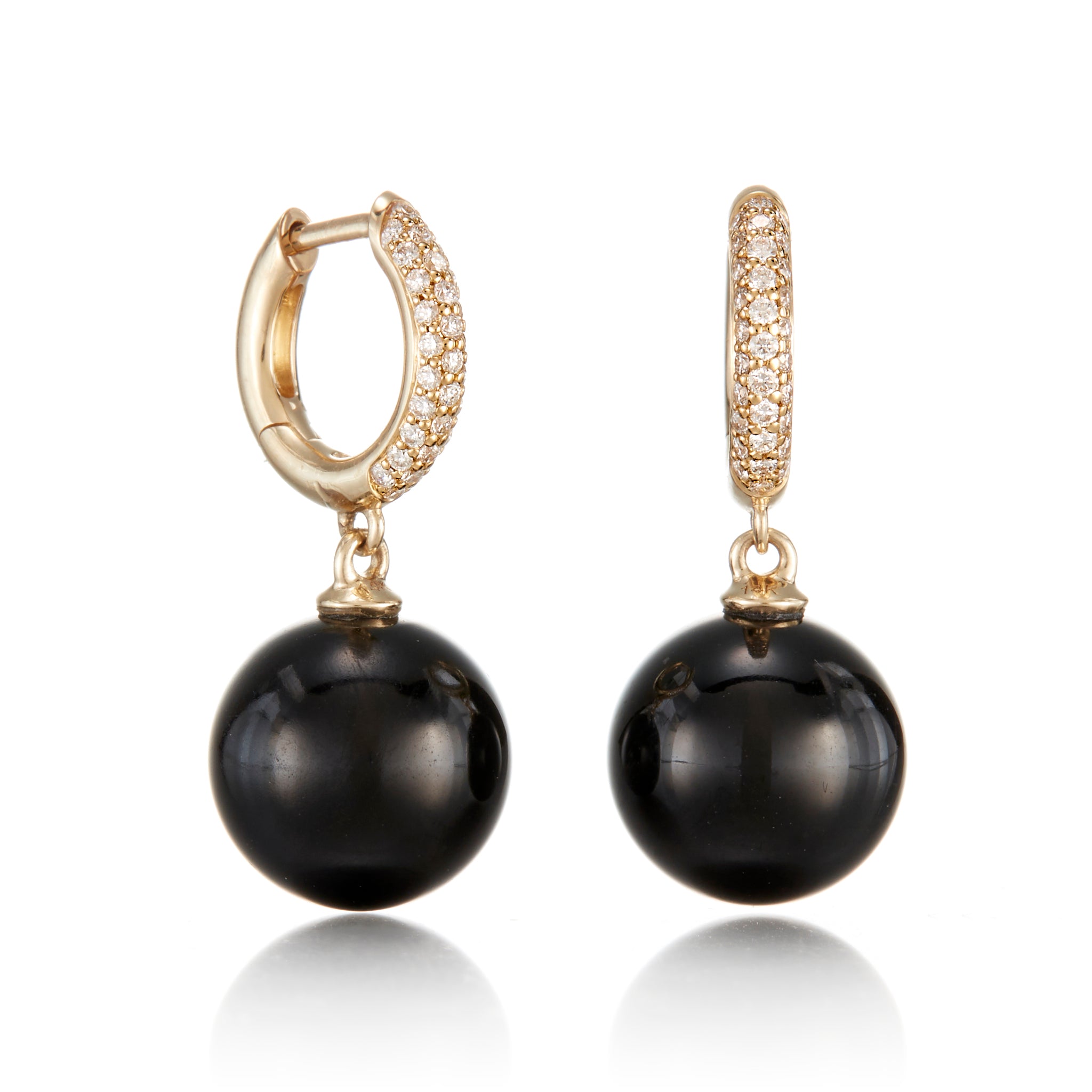 Exquisite Diamond Hoop Earrings with Black Jade Beads - Elegant Dangle Drop Jewelry for Women | Perfect for Parties, Weddings & Special Occasions