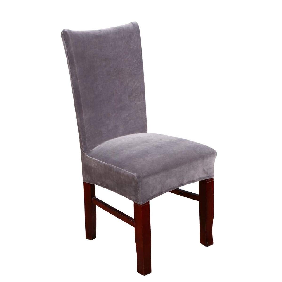 Stretch Velvet Dining Chair Covers - 4 Pack Dark Grey Spandex Slipcovers for Banquet & Home Decor | Washable Plush Seat Protectors for Living Room, Wedding, Party & Office Use