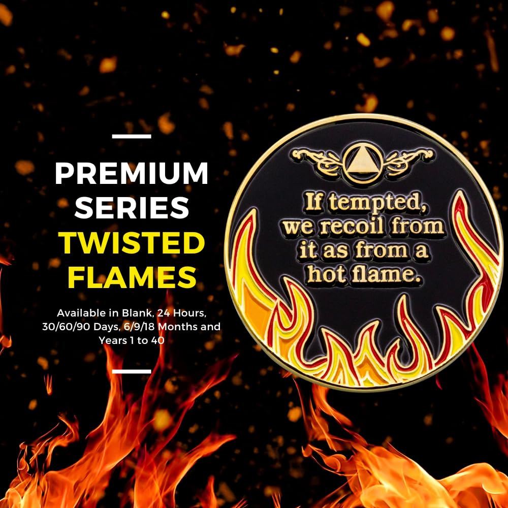 8 Year Twisted Flames Gold Plated AA Recovery Medallion/Chip - Black/Red/Orange/Yellow | Sobriety Gift for Alcoholics Anonymous, NA, 12 Step Programs | Motivational Token for Meetings & Milestones
