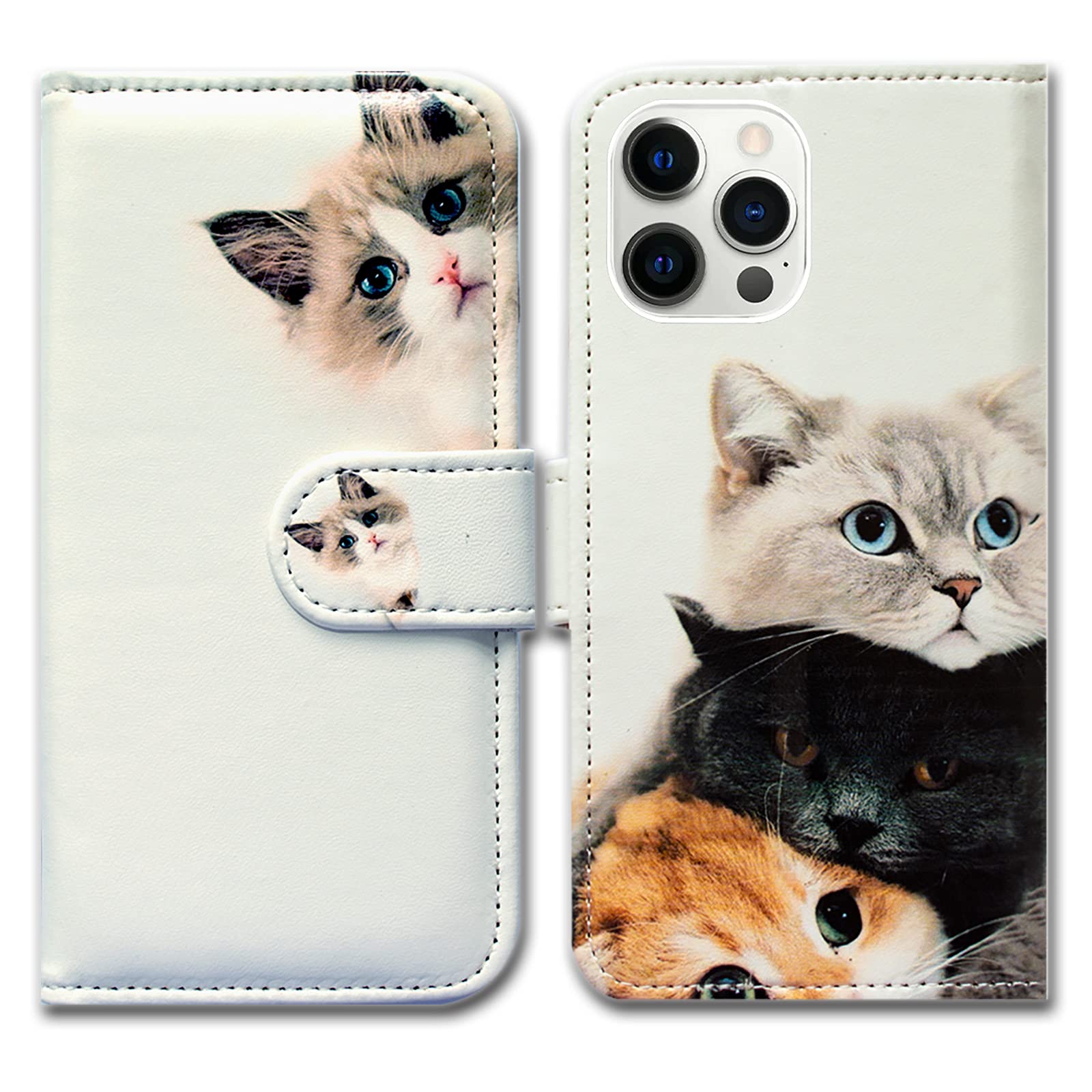 Cute Brown Cat Leather Flip Wallet Case with Card Slot & Kickstand for iPhone 13 Pro Max - Stylish Protective Cover for Everyday Use, Travel & Work