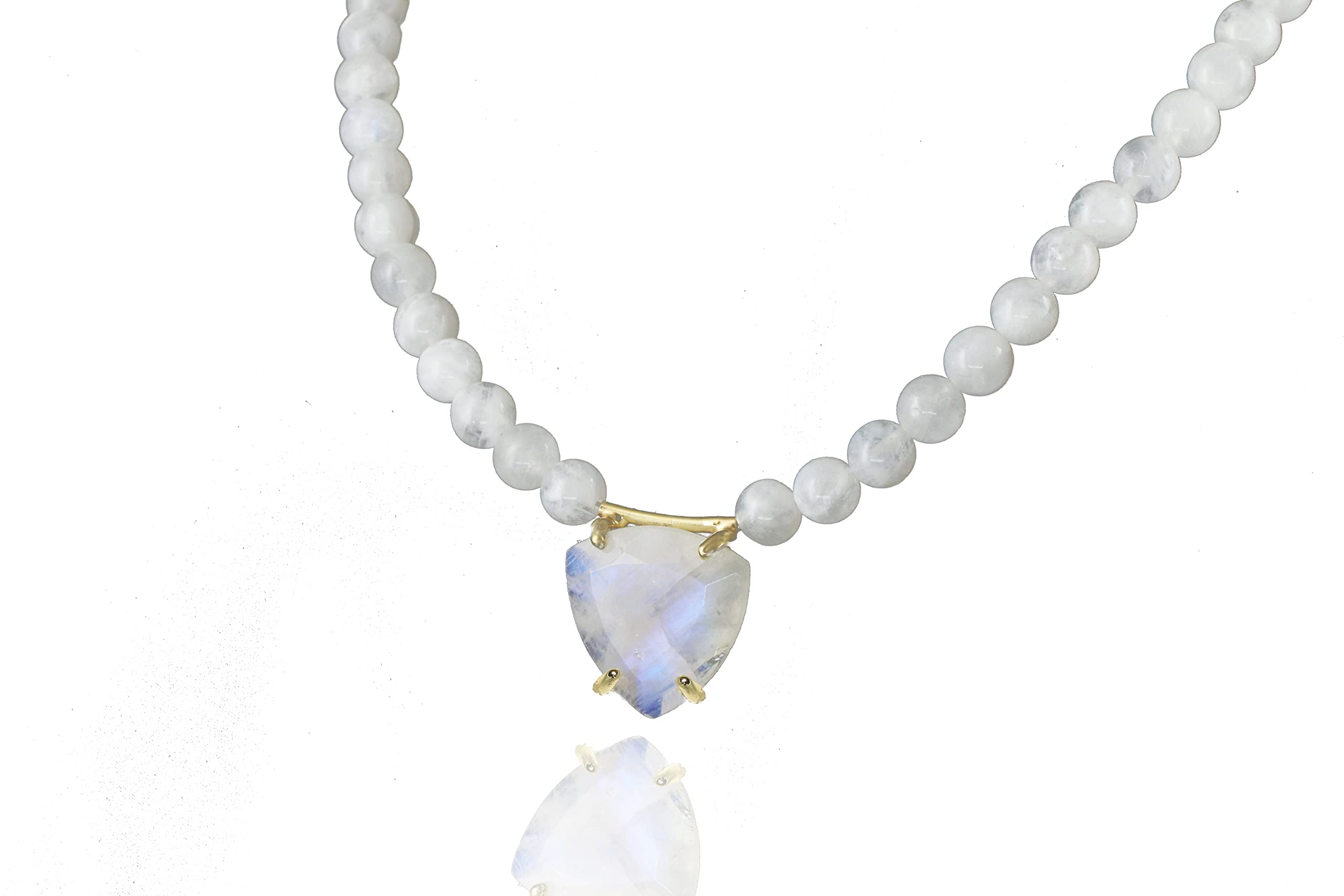 Beaded Moonstone Necklace with Trillion Cut Pendant - 14K Gold Vermeil Gemstone Jewelry for Women - June Birthstone Gift, Bridal Necklace | Perfect for Weddings, Anniversaries & Special Occasions