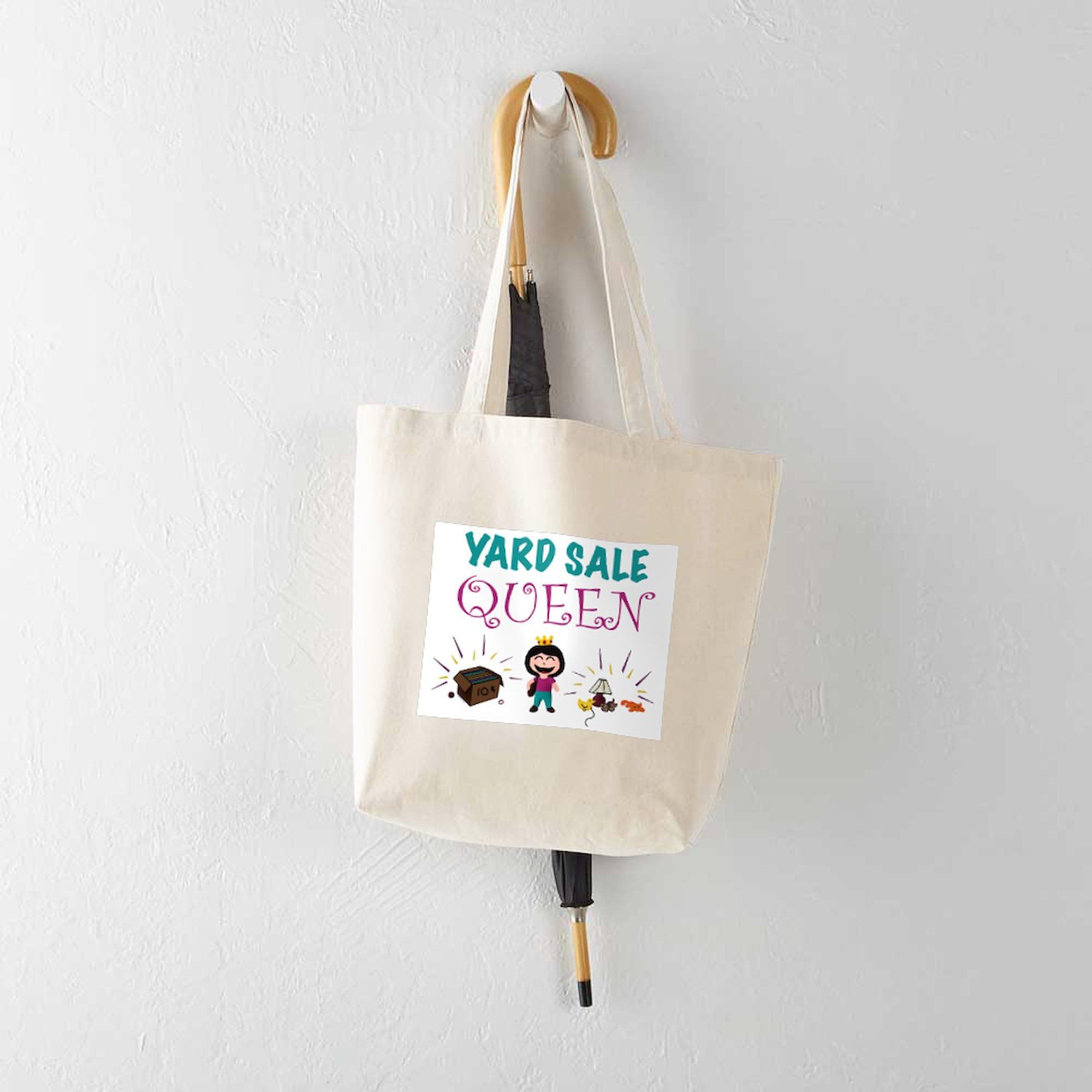 Yard Sale Queen Tote Bag - Natural Canvas Reusable Shopping Bag for Groceries, Beach Trips & Farmers Market
