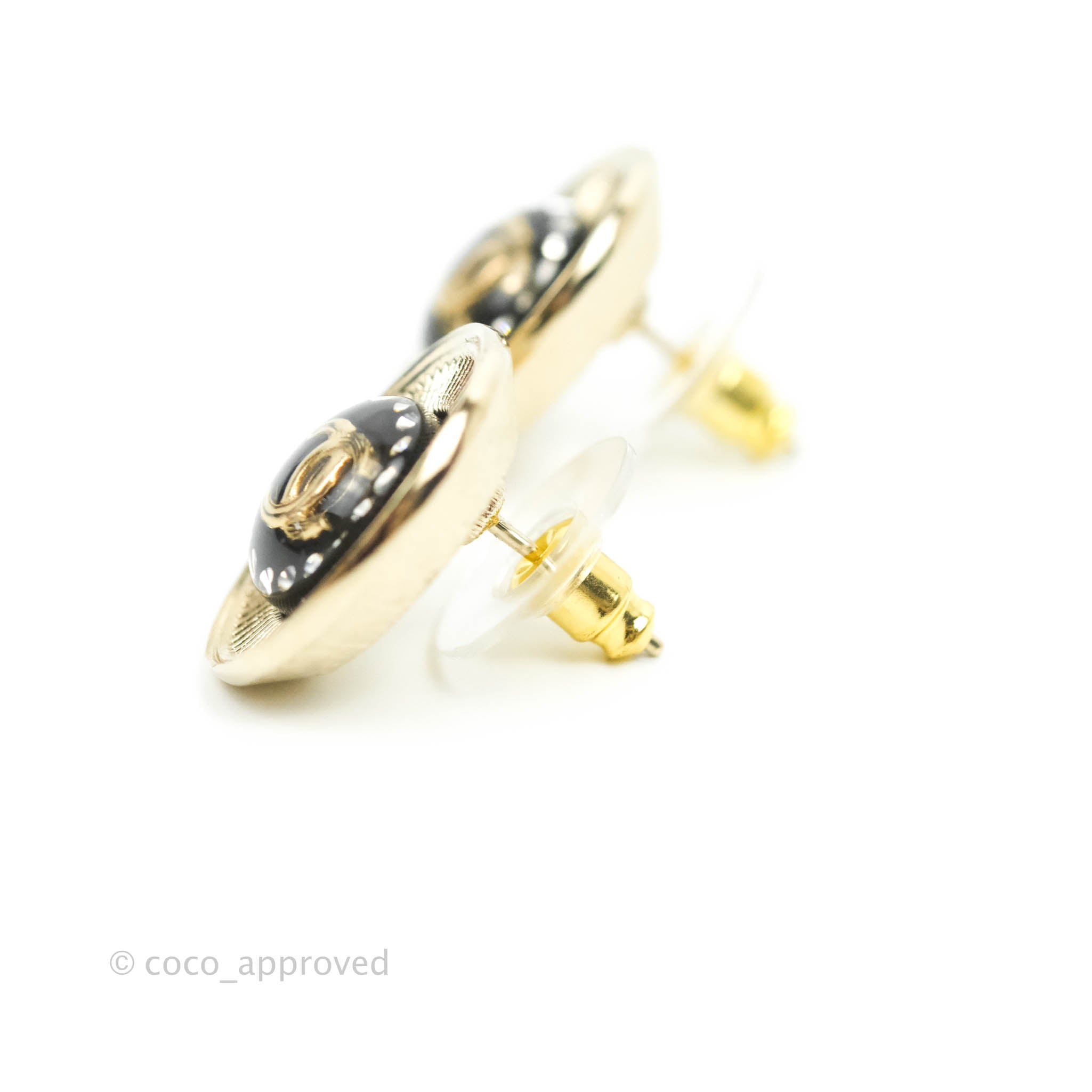 Chanel CC Crystal Black Gold Tone Earrings for Women - Luxury Fashion Jewelry Gift for Birthday, Anniversary & Special Occasions