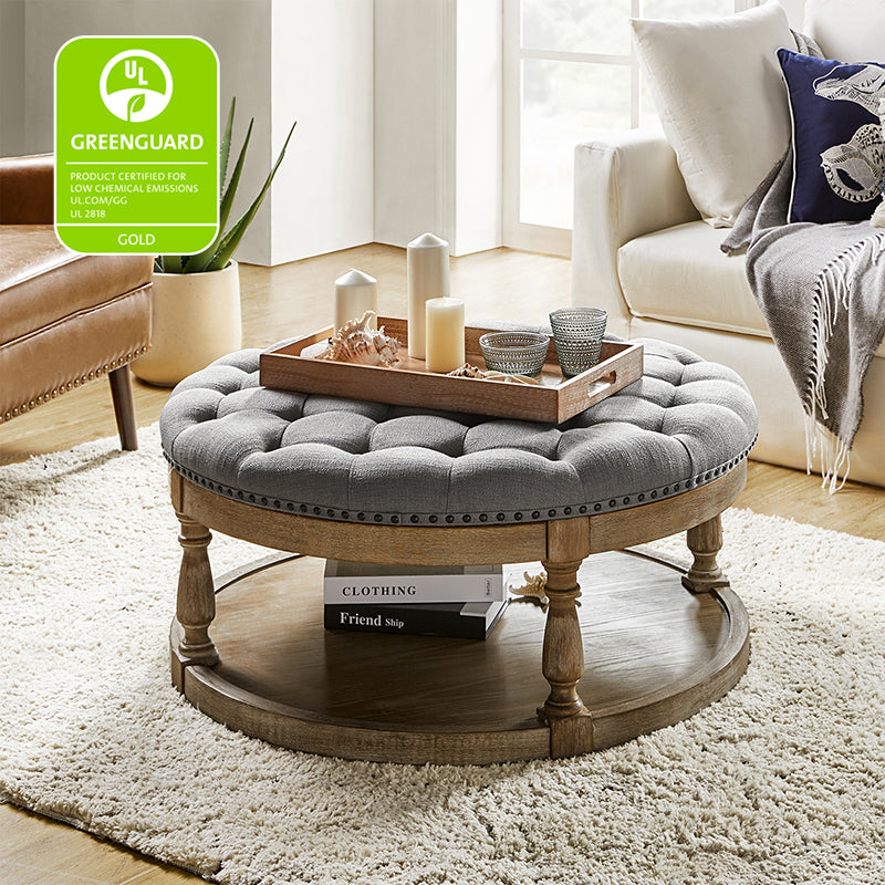 Danilynn Tufted Round Cocktail Ottoman Coffee Table - Stylish Footrest & Side Table for Living Room, Bedroom & Lounge Areas