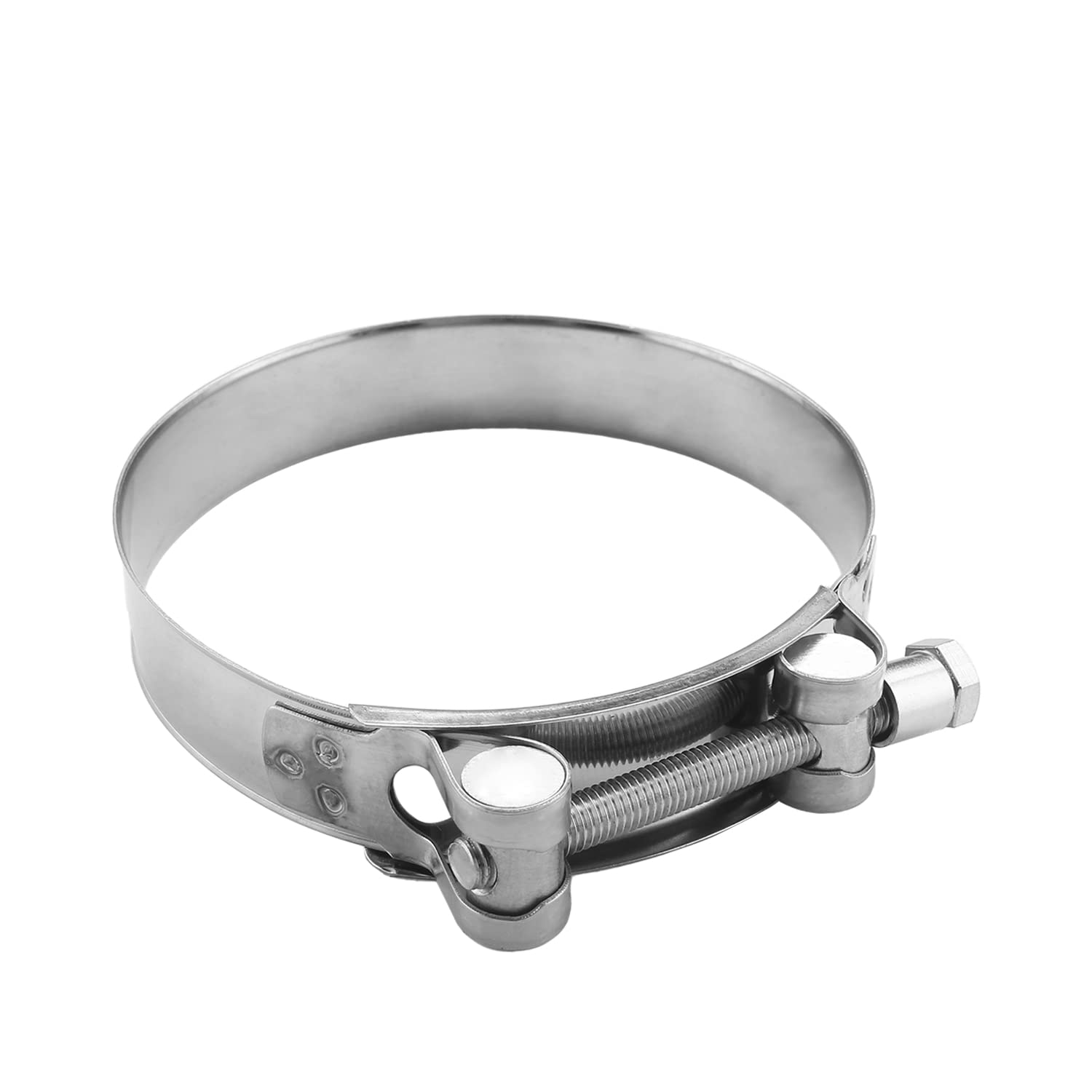 Stainless Steel T-Bolt Hose Clamp 113-121mm (4.45-4.76 Inch) for Fuel Pump, Filter & Plumbing - Heavy Duty Silver Clamp (1 Pack) - Perfect for Automotive, Marine & Industrial Hose Connections