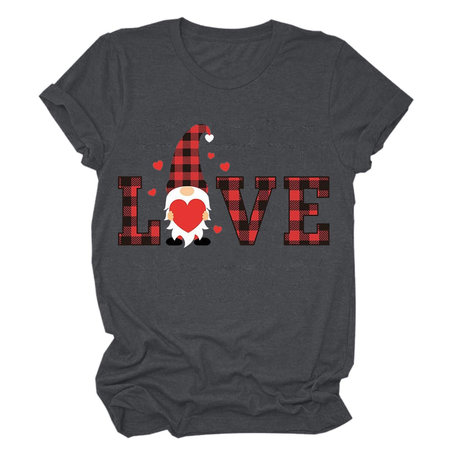 Valentine's Day Women's Short Sleeve T-Shirt - Casual Plaid Print Heart Blouse for Women | Perfect for Date Nights, Gifts & Casual Wear