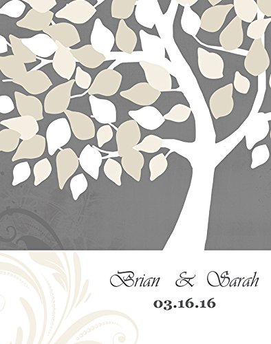 Personalized Couples Canvas Wall Art - Custom Romance Tree with Names & Date - Wedding Anniversary Gift, Housewarming Present for Newlyweds - Gray 20