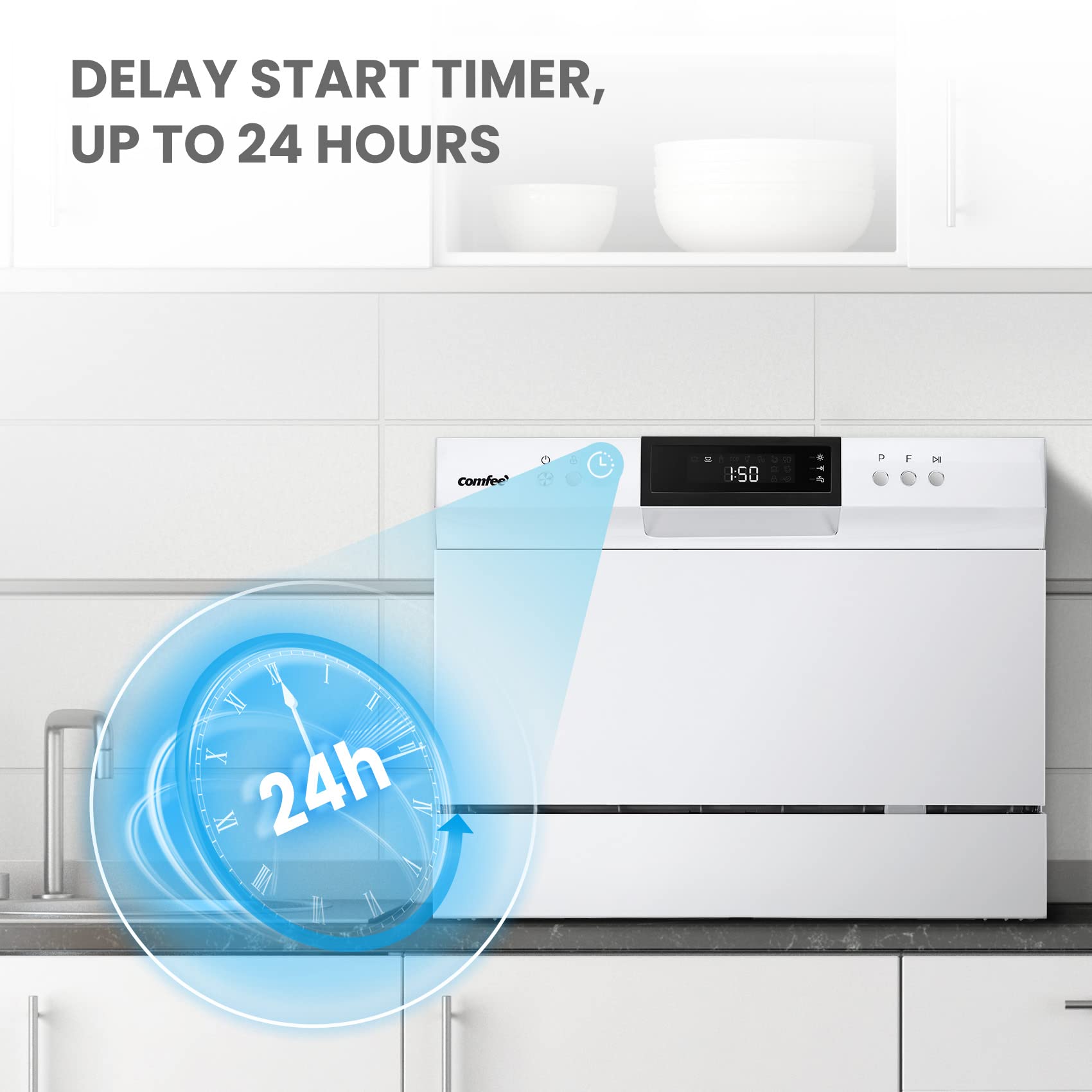 COMFEE’ Portable Mini Dishwasher - Energy Star Certified Countertop Dishwasher with 8 Washing Programs (Speed, Baby-Care, ECO & Glass) | 6 Place Settings | Compact Dish Washer for Dorm, RV, Apartment & Small Kitchens | White | Perfect for Studio Living, Camping & Tiny Homes