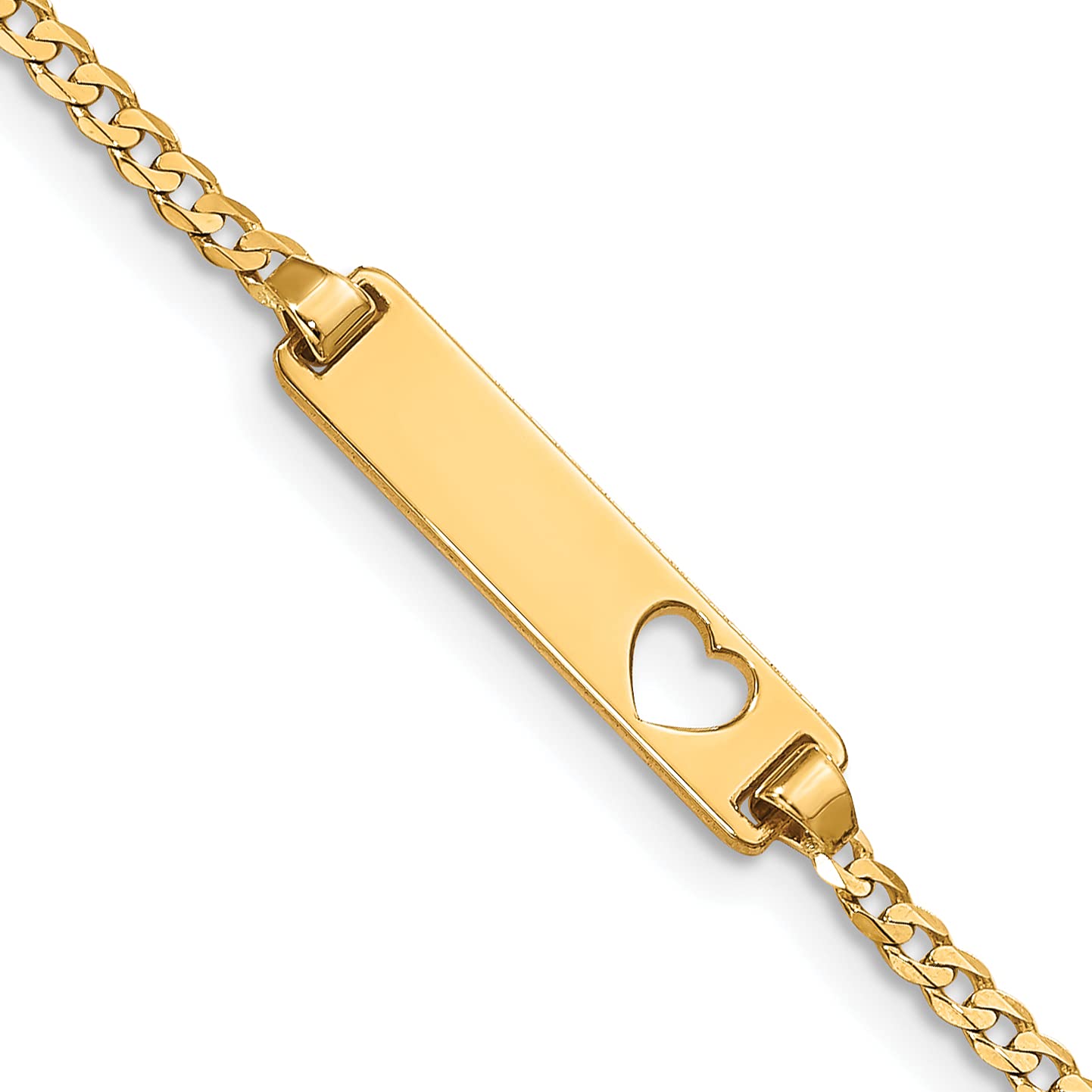 14K Yellow Gold Personalized Curb Link ID Bracelet with Heart Cut-Out - Polished Finish, Adjustable 5.5