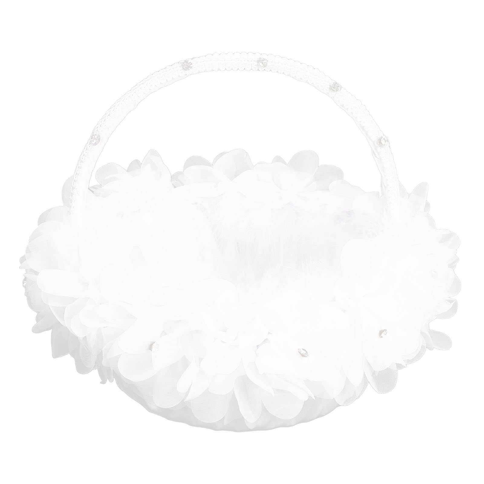 Elegant Lace Flower Girl Basket with Ostrich Feathers - Wedding Party Photography Props for Bridal Shower, Flower Girls & Ceremony Decor