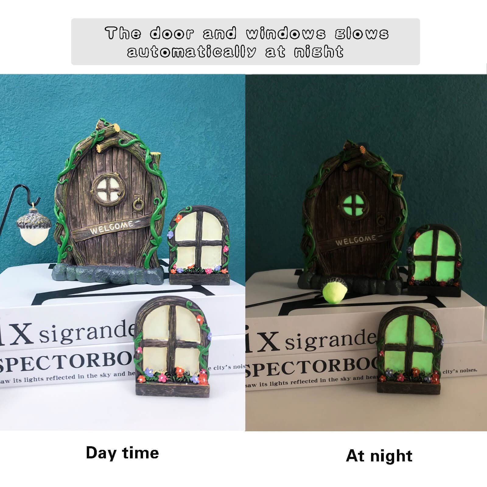 Glow in The Dark Fairy Garden Gnome Decorations for Door, Windows & Yard - Outdoor Fairy House Accessories for Magical Nighttime Garden Display