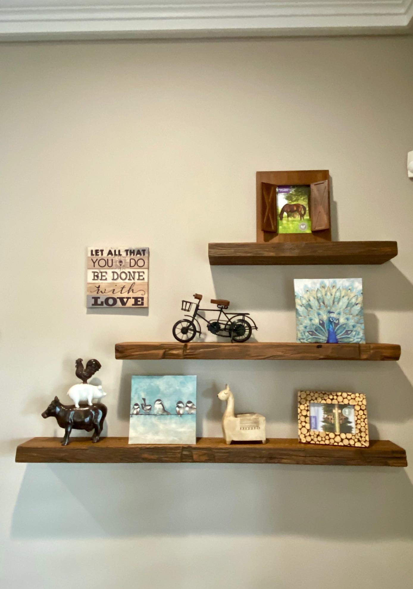 Joelsantiques Floating Shelves - Natural Wood Wall Shelf for Bathroom, Kitchen, Bedroom Decor - Medium Brown 2