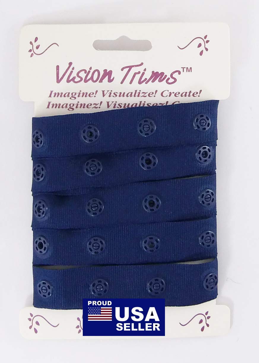 Hook & Eye Snap Fastener Tape - 1 Yard Navy Blue Polyester Ribbon for Baby Clothes, Duvet Sewing, Renaissance Costumes & Lingerie - Durable Press Stud Zipper for Apparel & Drapery