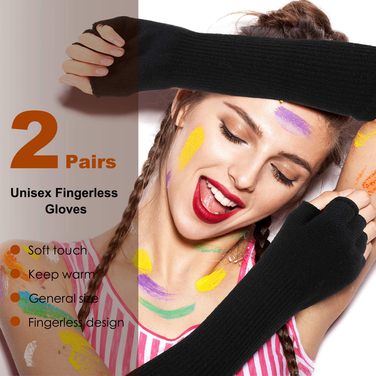 2 Pairs Winter Fingerless Gloves - Thermal Knitted Long Mittens & Stretchy Arm Warmers for Men & Women (11 Inch) - Perfect for Typing, Driving & Outdoor Activities in Cold Weather