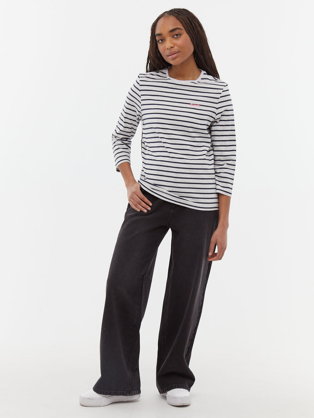 Lesedi 3/4 Sleeve Striped T-Shirt for Women - Casual Comfort Fit Cotton Top for Everyday Wear, Outings & Layering