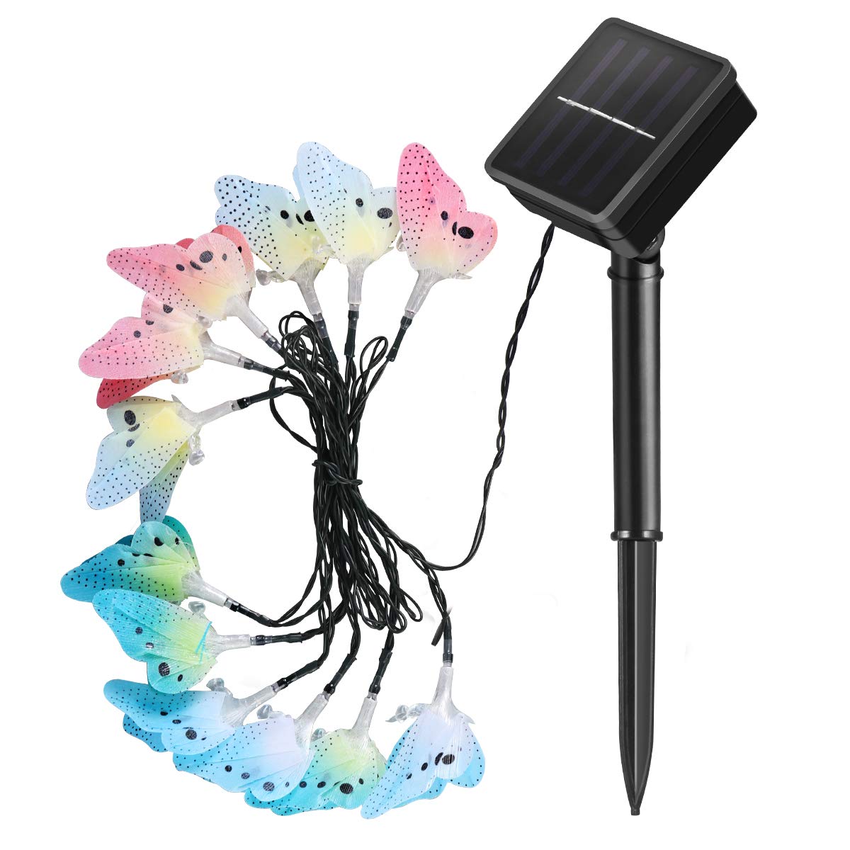 12 LED Solar Butterfly String Lights - Waterproof Multicolor Fiber Optic Garden Decor for Outdoor Patio, Yard, and Wedding Decorations