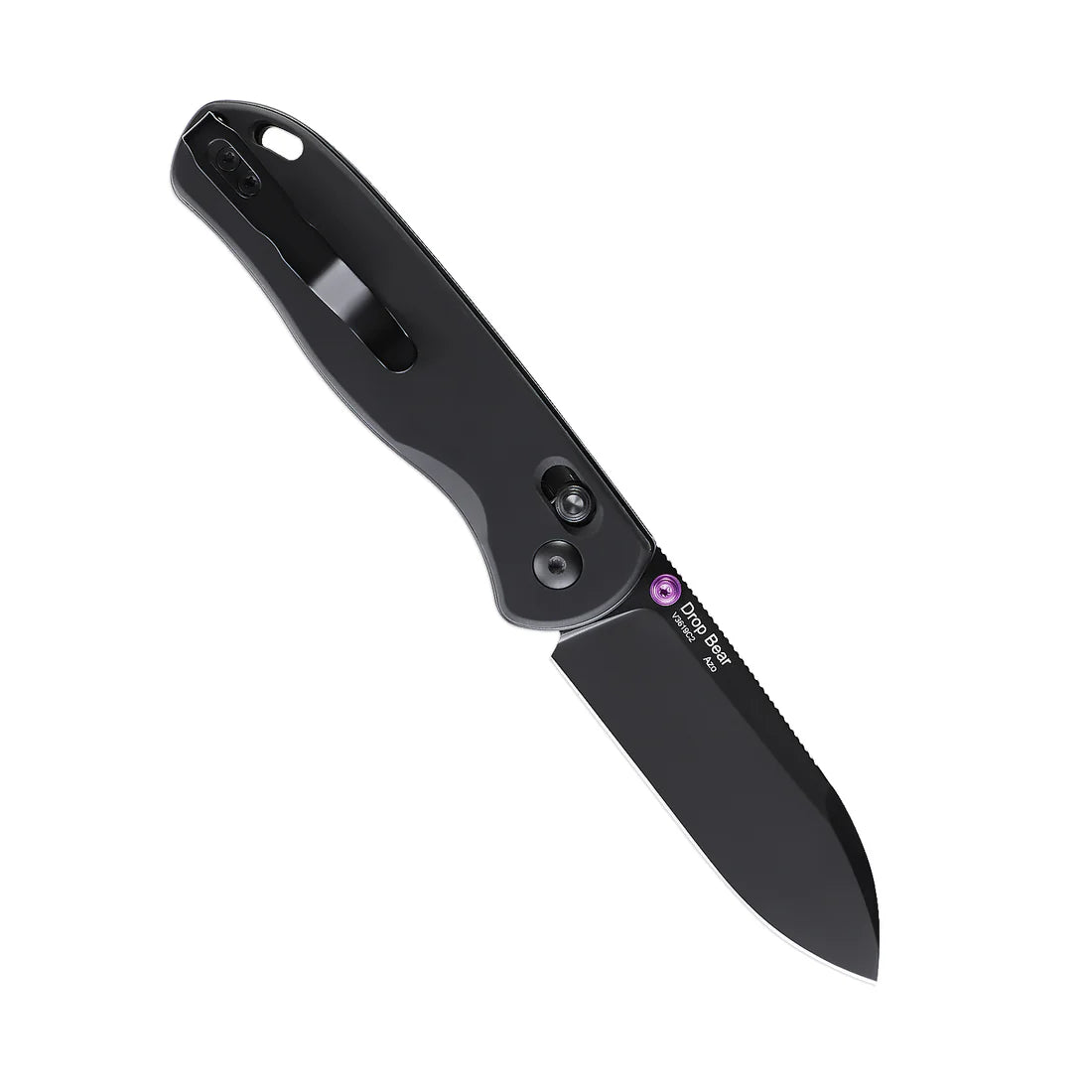 Kizer V3619C2 Vanguard Drop Bear Clutch Lock Folding Knife - Black Plain Blade & Black Aluminum Handles - EDC, Camping, Survival, Outdoor Activities