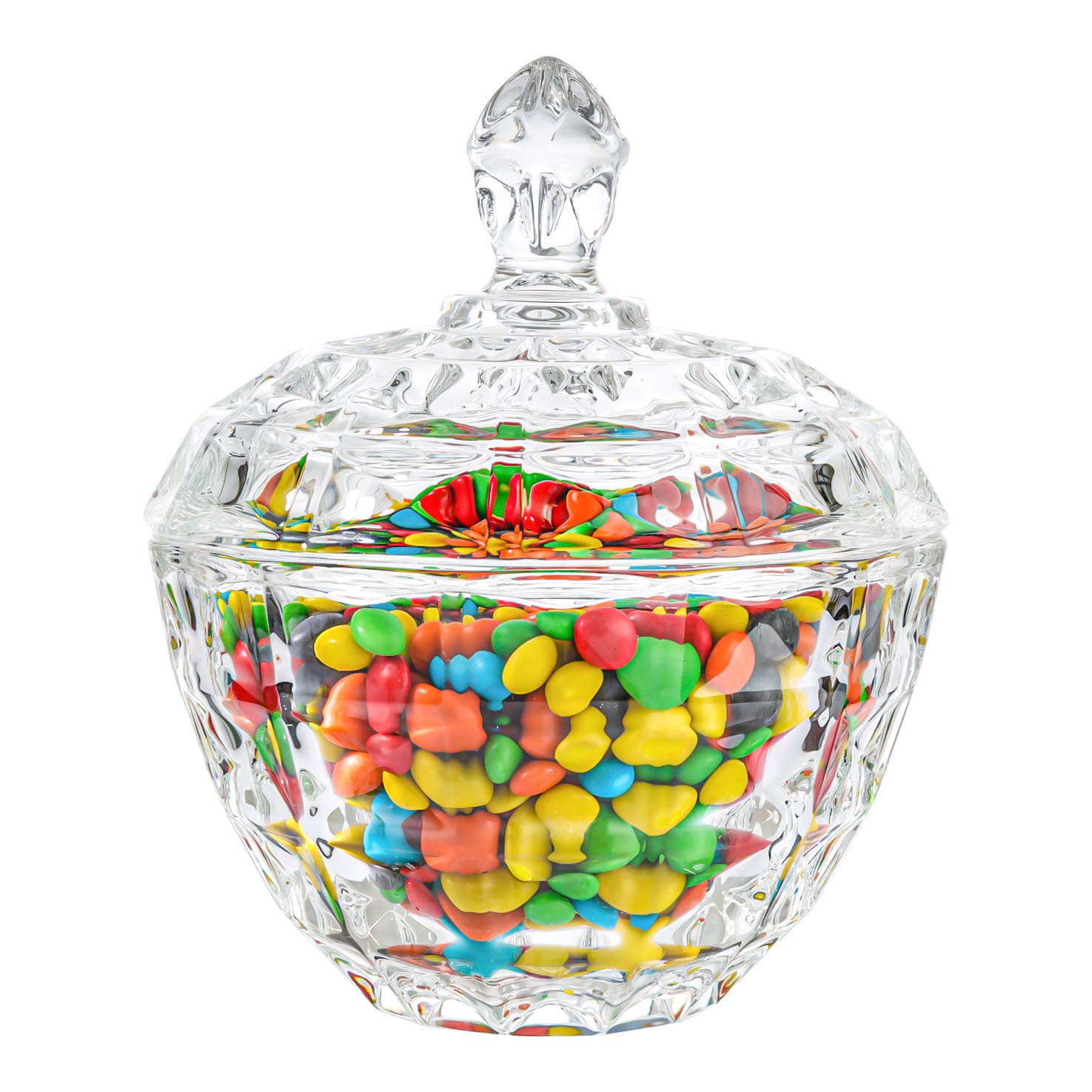 ComSaf Glass Candy Dish with Lid - Decorative Candy Bowl & Crystal Covered Candy Jar for Home, Office, Desk - Set of 1 (4.5 Inch Diameter) - Perfect for Parties, Weddings & Holiday Treats Display