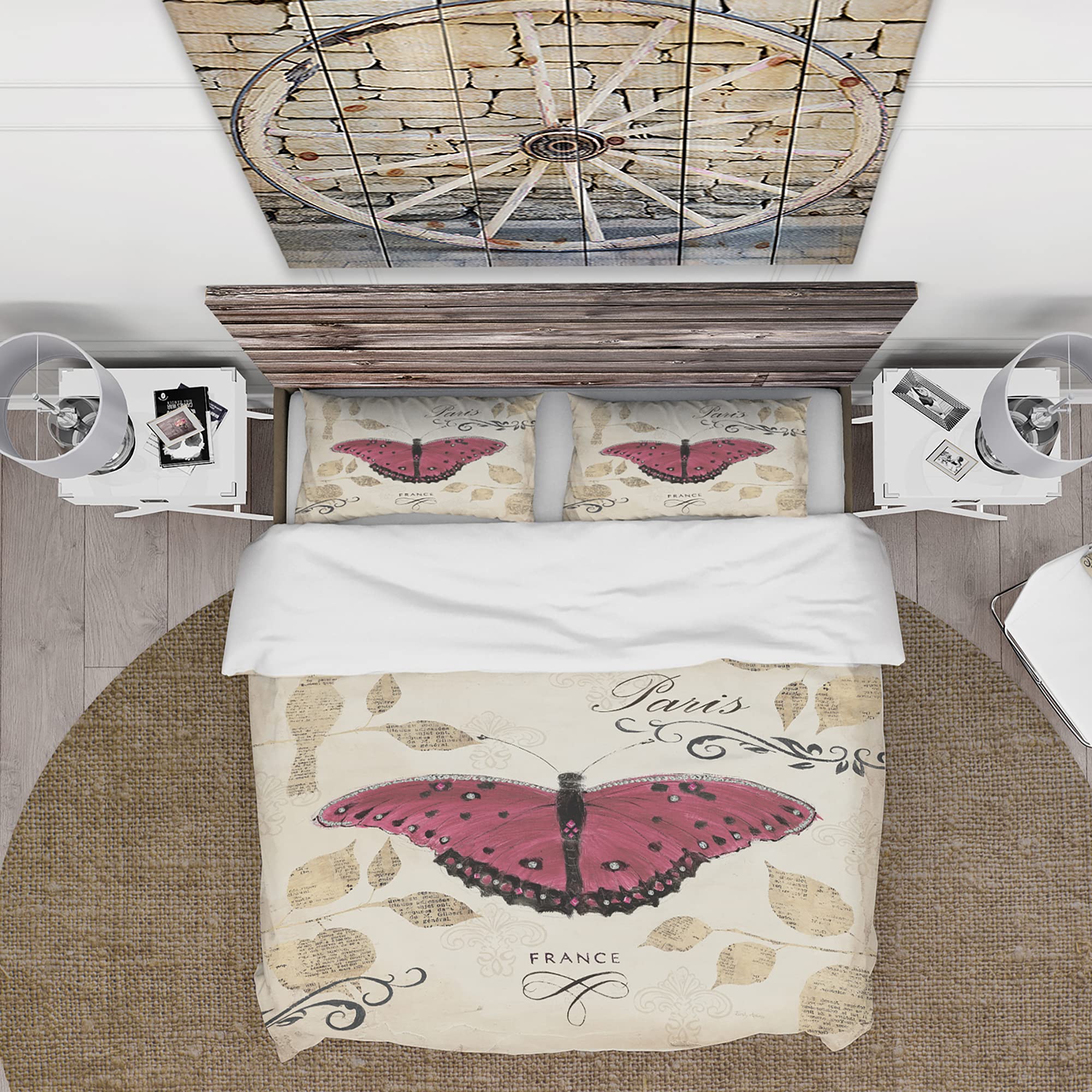 DesignQ Red Farmhouse Butterfly French Country Duvet Cover Set - King Size 3-Piece Bedding Set with Animal Print, All Season Comfort for Cozy Farmhouse Bedroom Decor | Perfect for Master Bedrooms, Guest Rooms & Vacation Homes