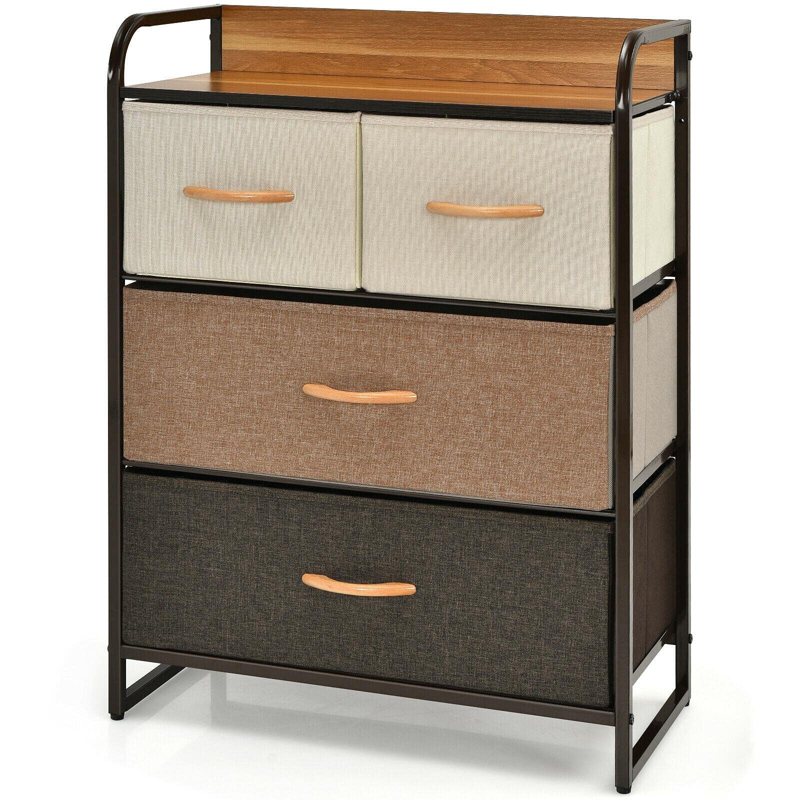 4-Drawer Storage Dresser with Steel Frame & Wooden Top - 3-Tier Organizer Tower for Bedroom, Office & Closet - Mikalo Dresser for Clothes, Books & Home Organization