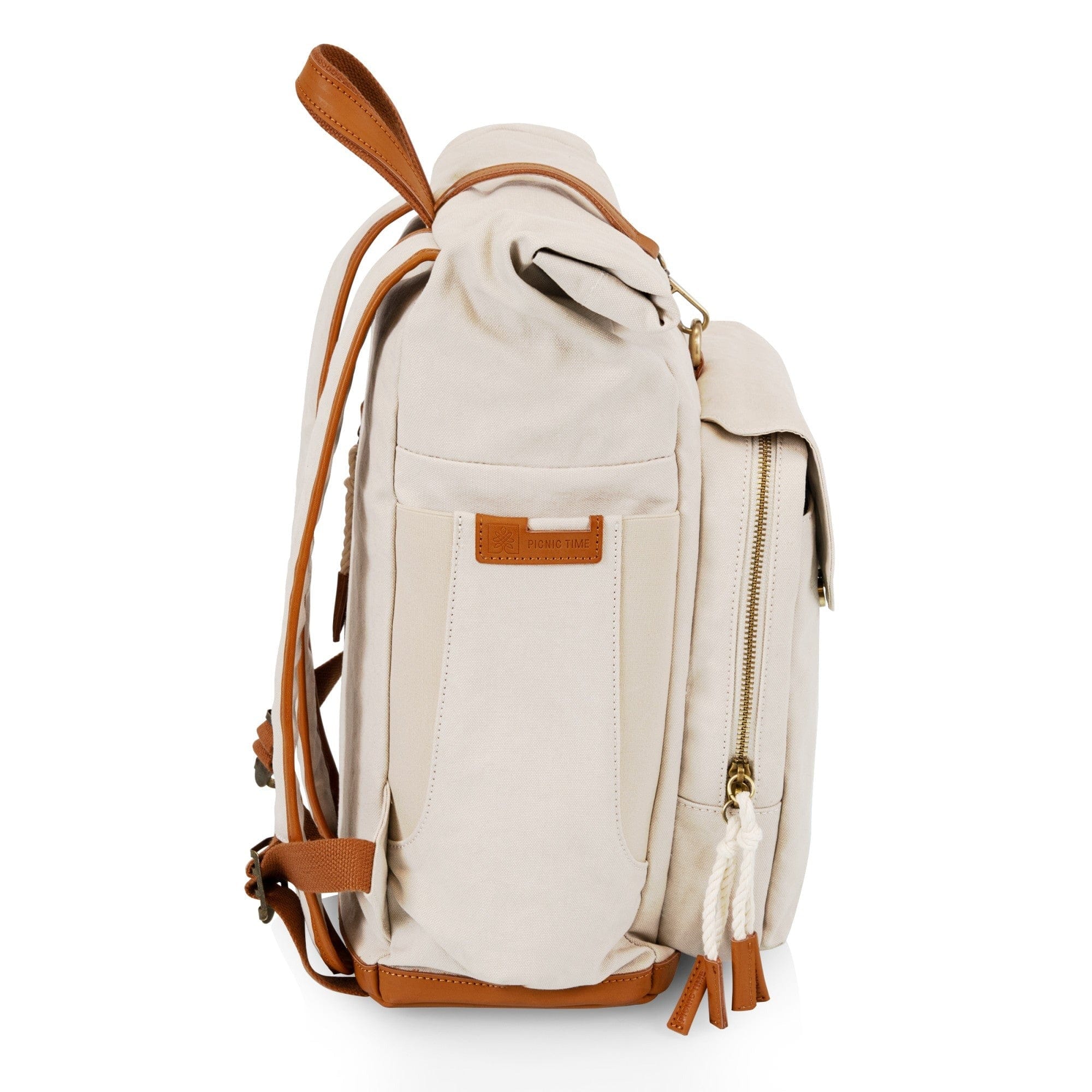 Picnic Time Carmel Roll Top Insulated Rucksack - Waterproof Canvas Backpack for Hiking, Camping & Outdoor Adventures (Tan)