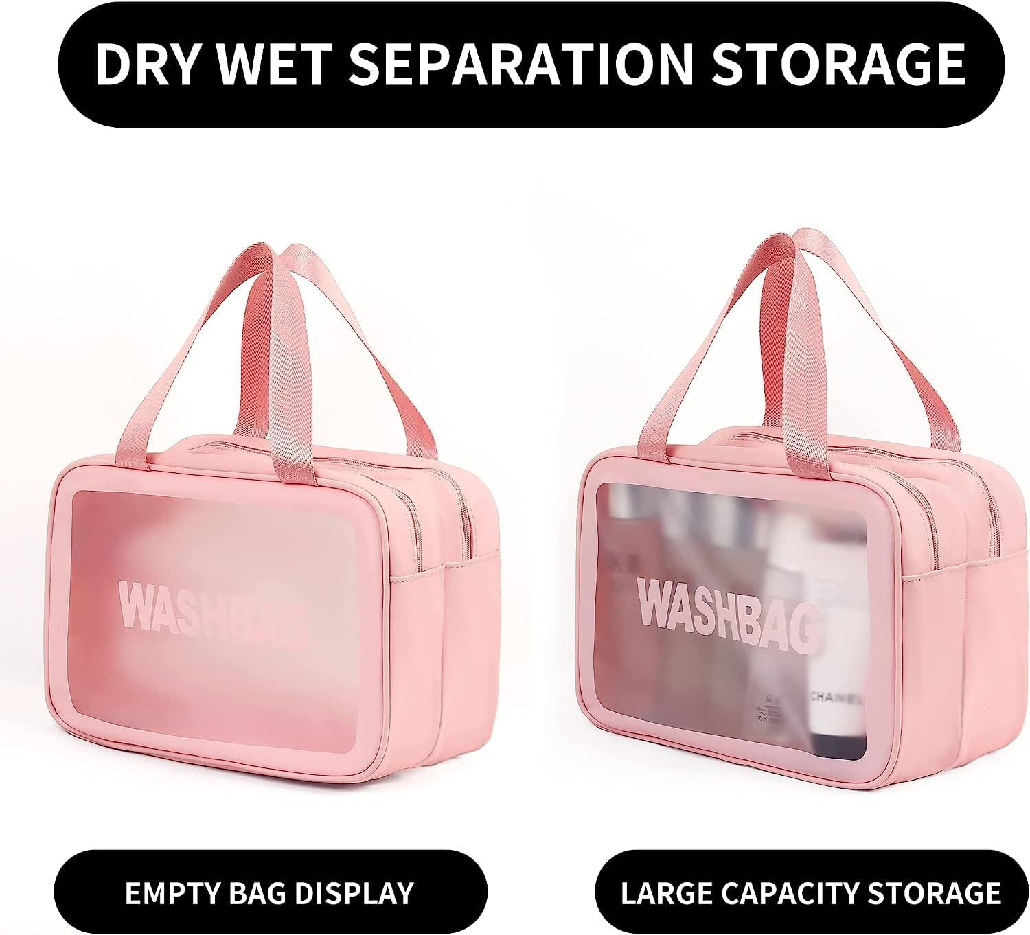 HIMART PU Leather Makeup Bag for Women - Waterproof Cosmetic Travel Organizer with Multiple Pockets, Pink - Perfect for Travel, Gym & Daily Essentials Storage