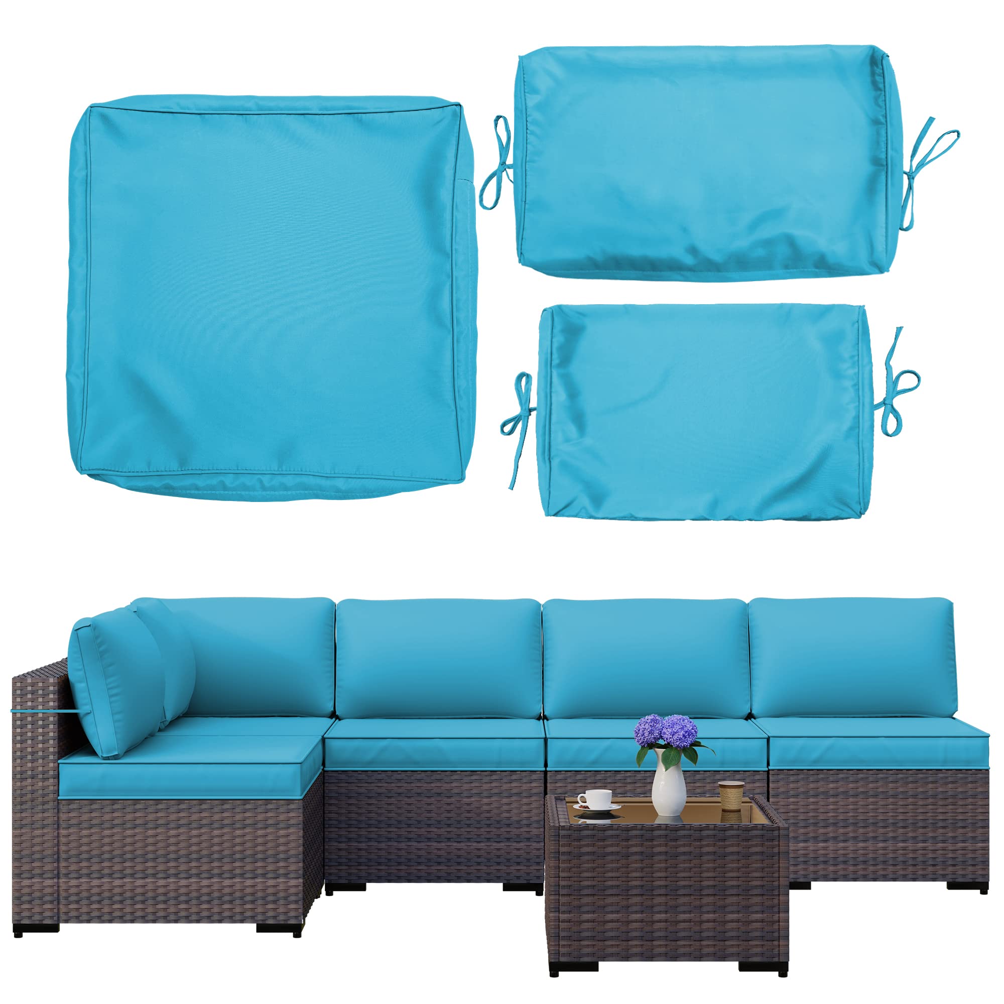 11-Piece Outdoor Cushion Covers Set - Waterproof Patio Furniture Replacement Slipcovers for Sofa, Seat & Back Pillows (Blue) - Perfect for Garden, Deck, Poolside & Patio Furniture Protection