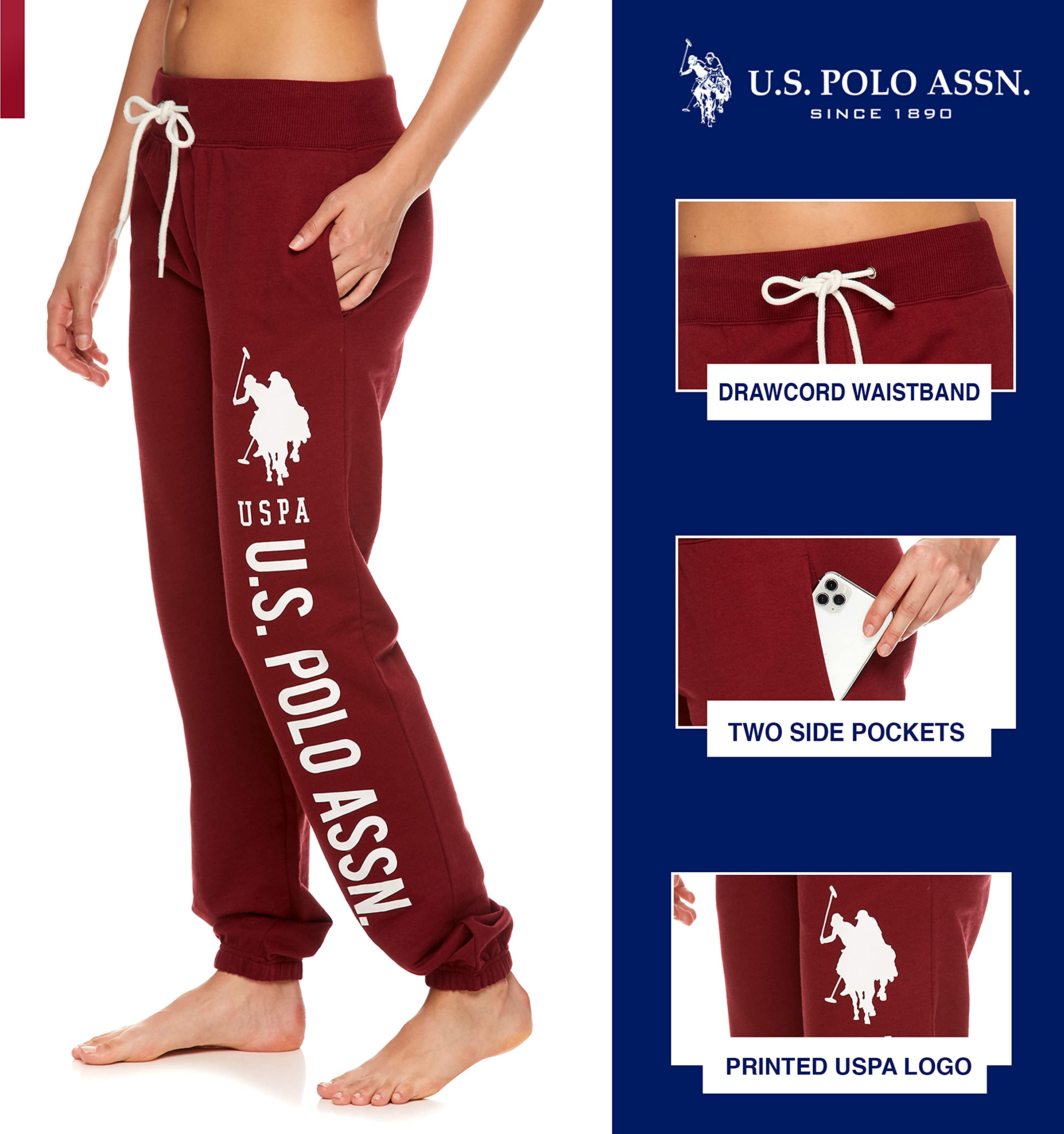 U.S. Polo Assn. Women's Essential French Terry Joggers with Pockets - Soft, Breathable Sweatpants for Lounge, Yoga & Running | Casual Comfort Pants for Women