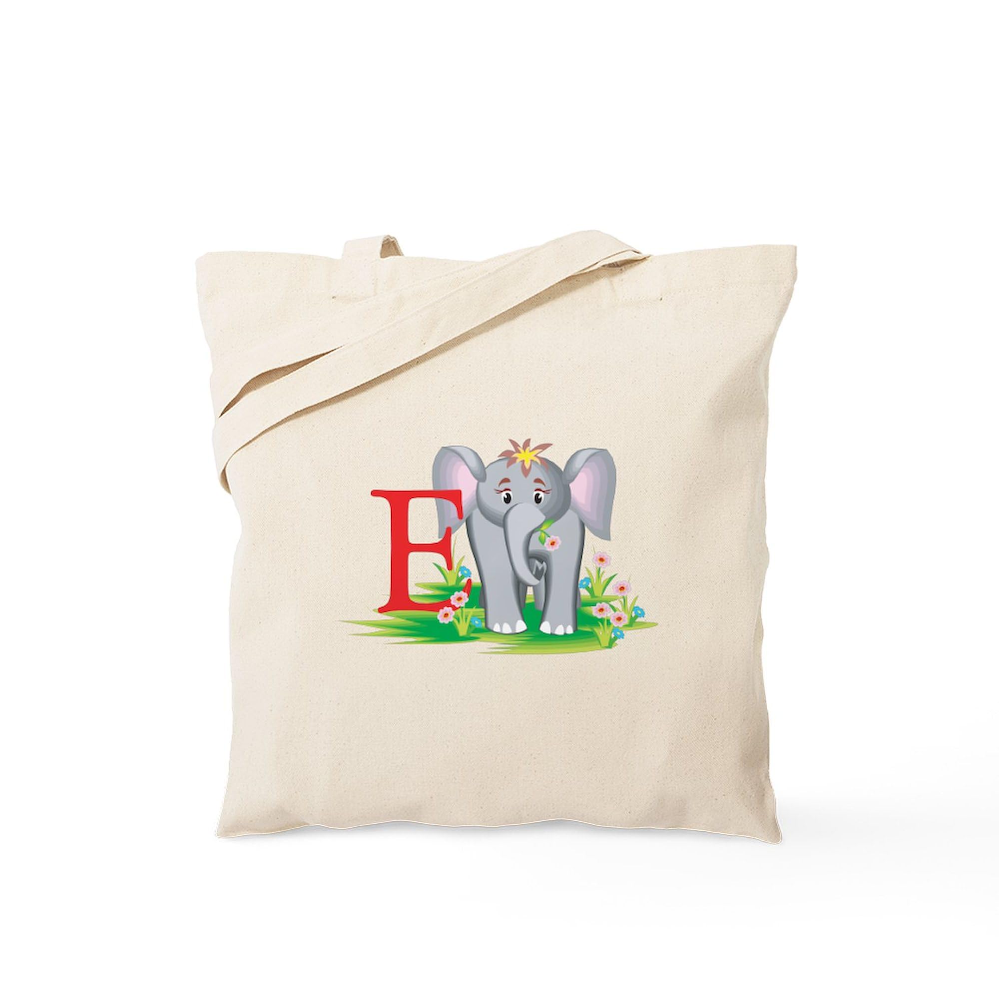 E For Elephant Canvas Tote Bag - Natural Reusable Shopping Bag for Groceries, Beach & Everyday Use | Eco-Friendly Cotton Tote by CafePress
